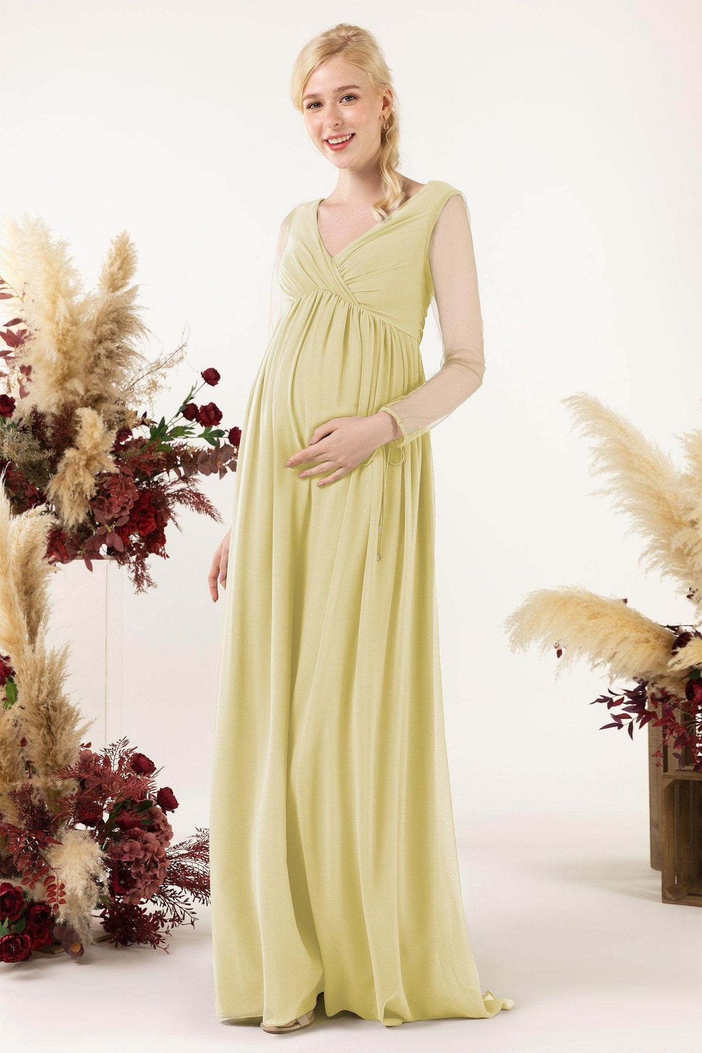 A-Line Sweep-Brush Train Chiffon Bridesmaid Dress CB0461M - COCOMELODY