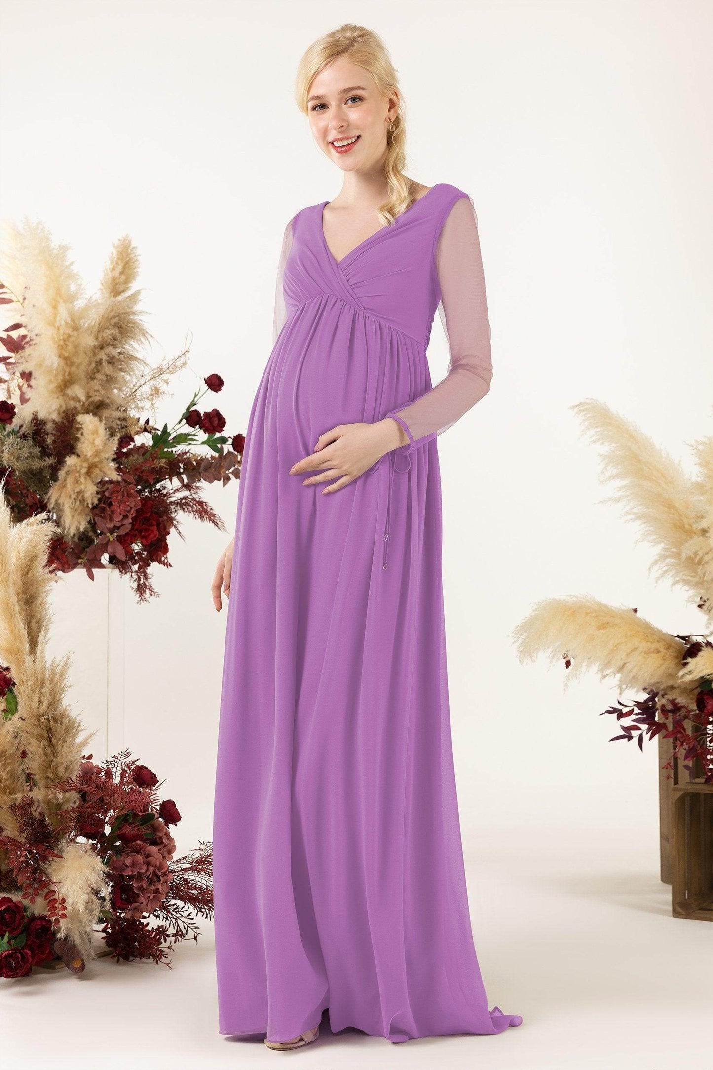 A-Line Sweep-Brush Train Chiffon Bridesmaid Dress CB0461M - COCOMELODY