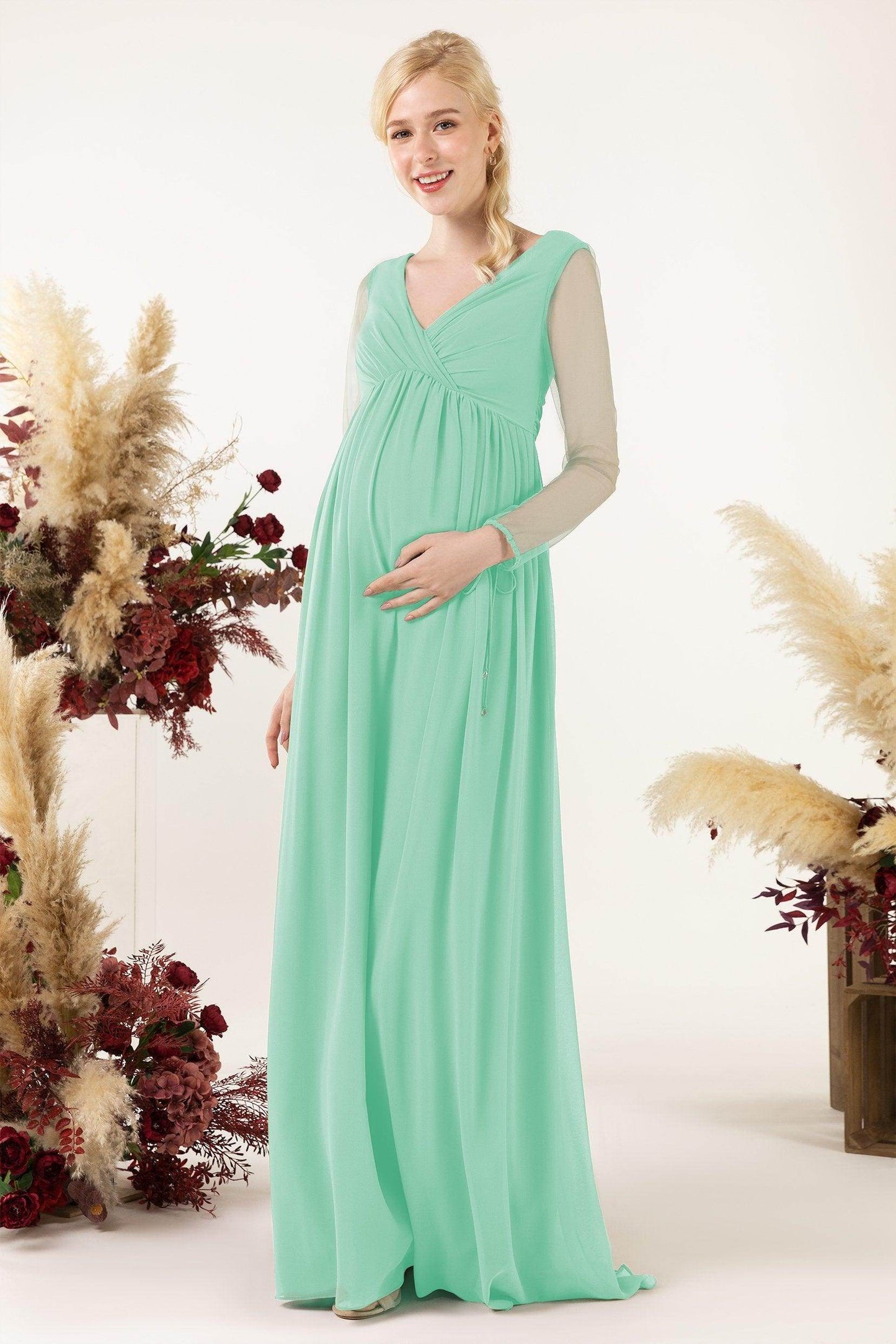 A-Line Sweep-Brush Train Chiffon Bridesmaid Dress CB0461M - COCOMELODY