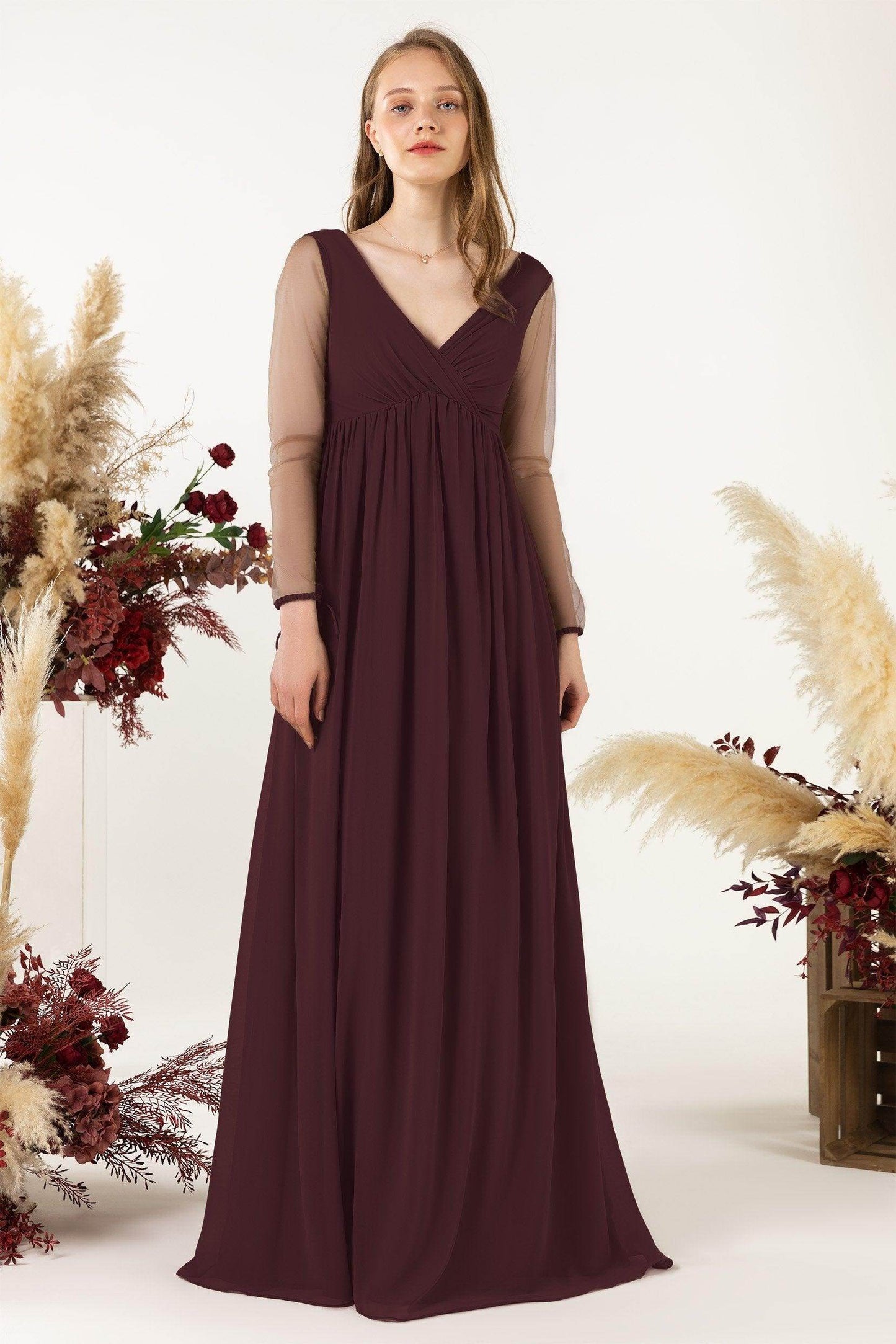 A-Line Sweep-Brush Train Chiffon Bridesmaid Dress CB0461 - COCOMELODY