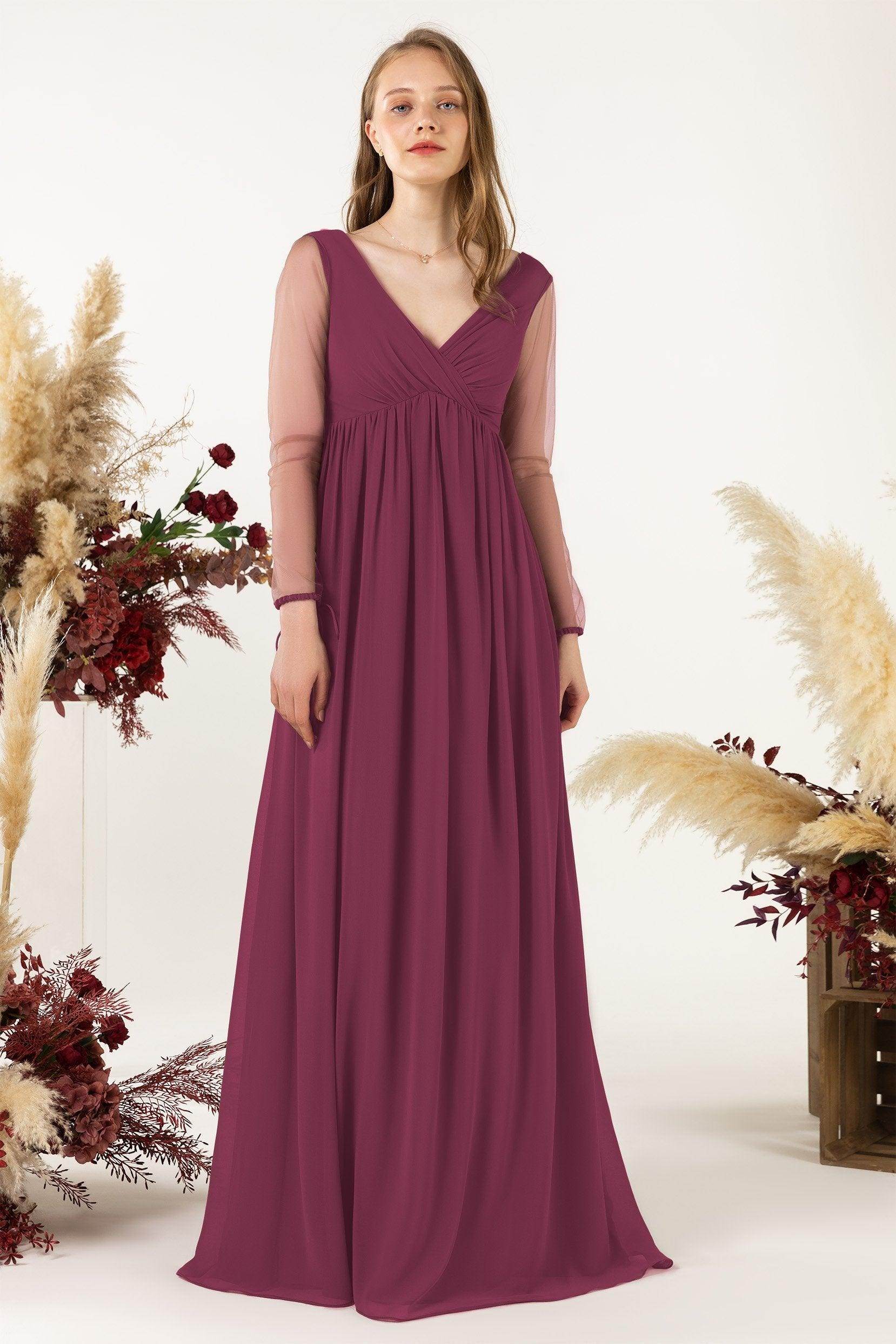 A-Line Sweep-Brush Train Chiffon Bridesmaid Dress CB0461 - COCOMELODY