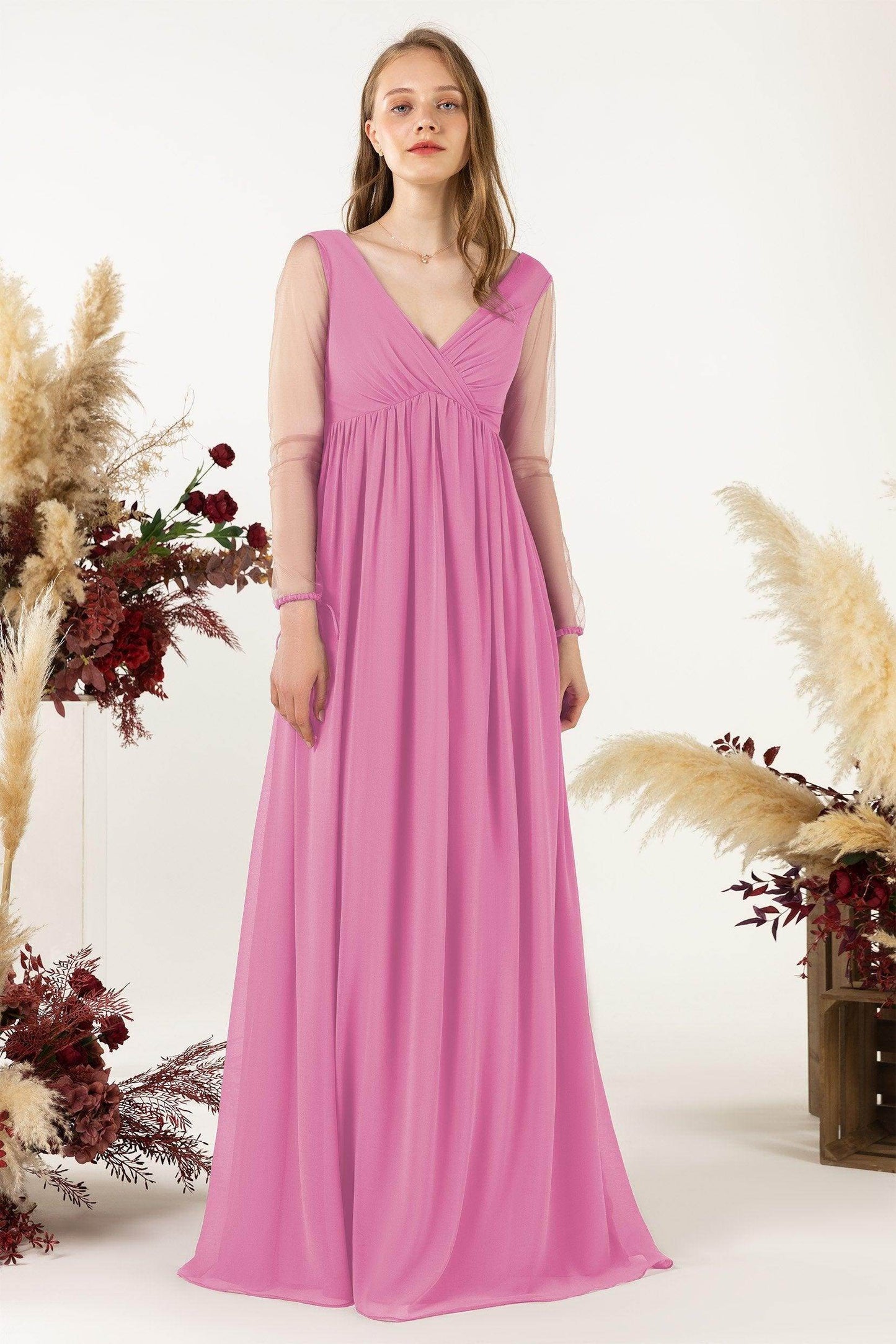 A-Line Sweep-Brush Train Chiffon Bridesmaid Dress CB0461 - COCOMELODY