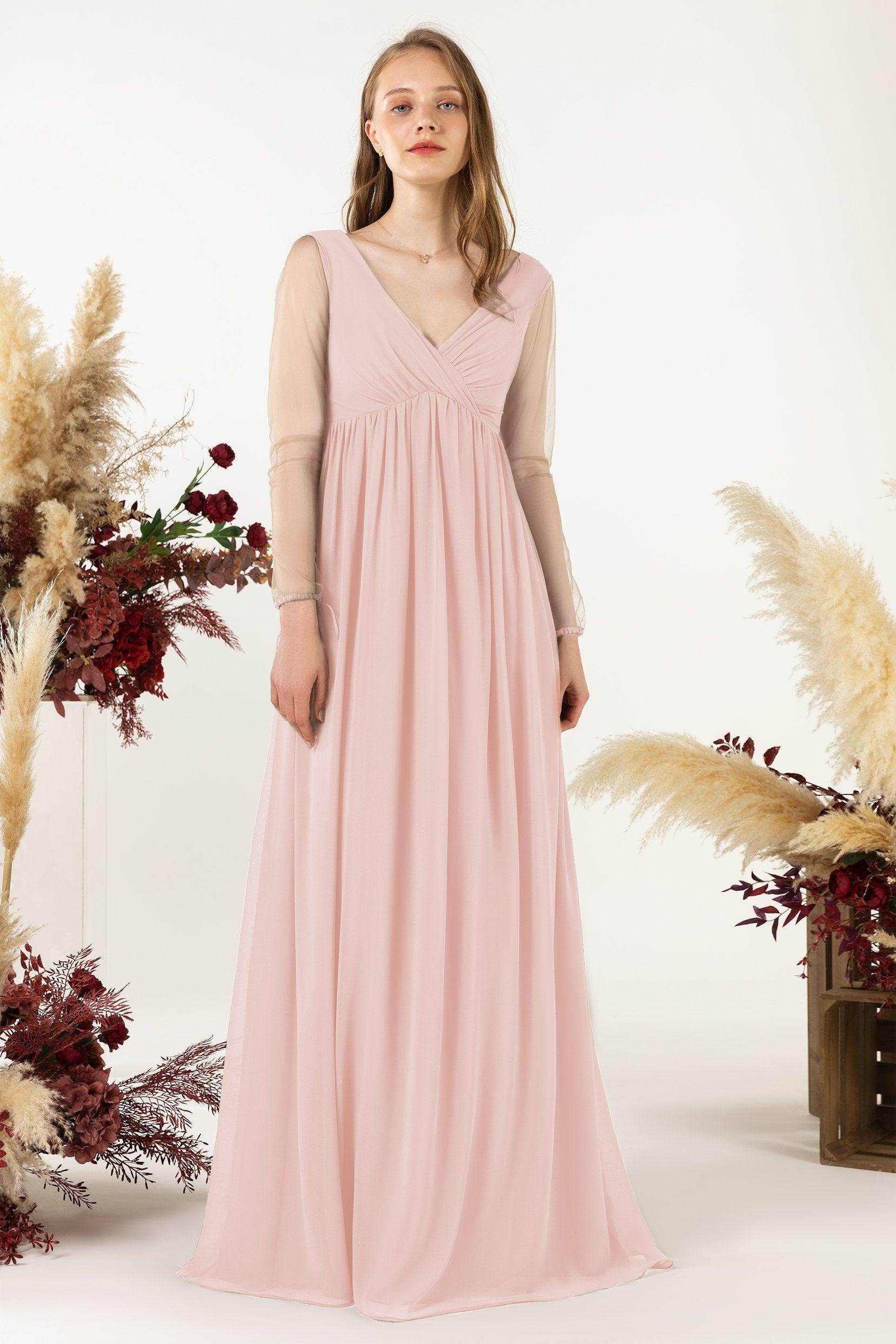 A-Line Sweep-Brush Train Chiffon Bridesmaid Dress CB0461 - COCOMELODY