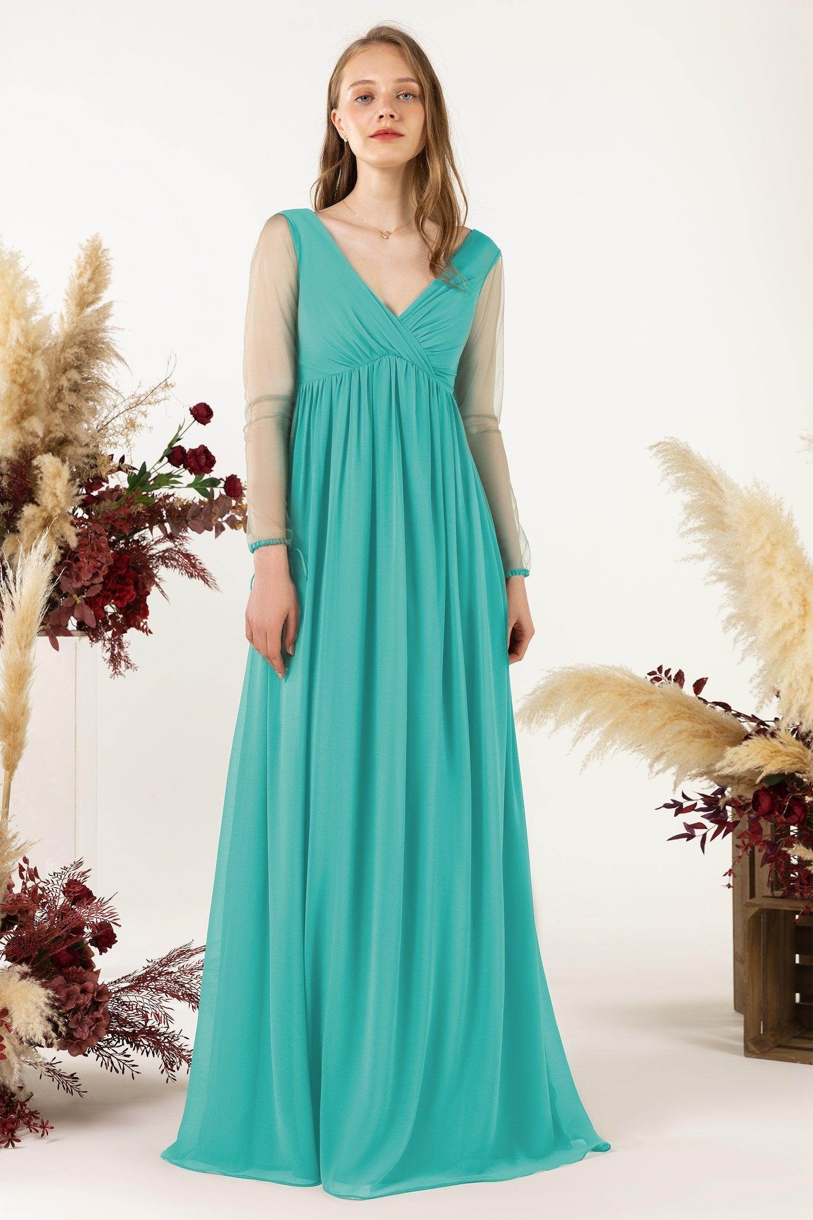 A-Line Sweep-Brush Train Chiffon Bridesmaid Dress CB0461 - COCOMELODY