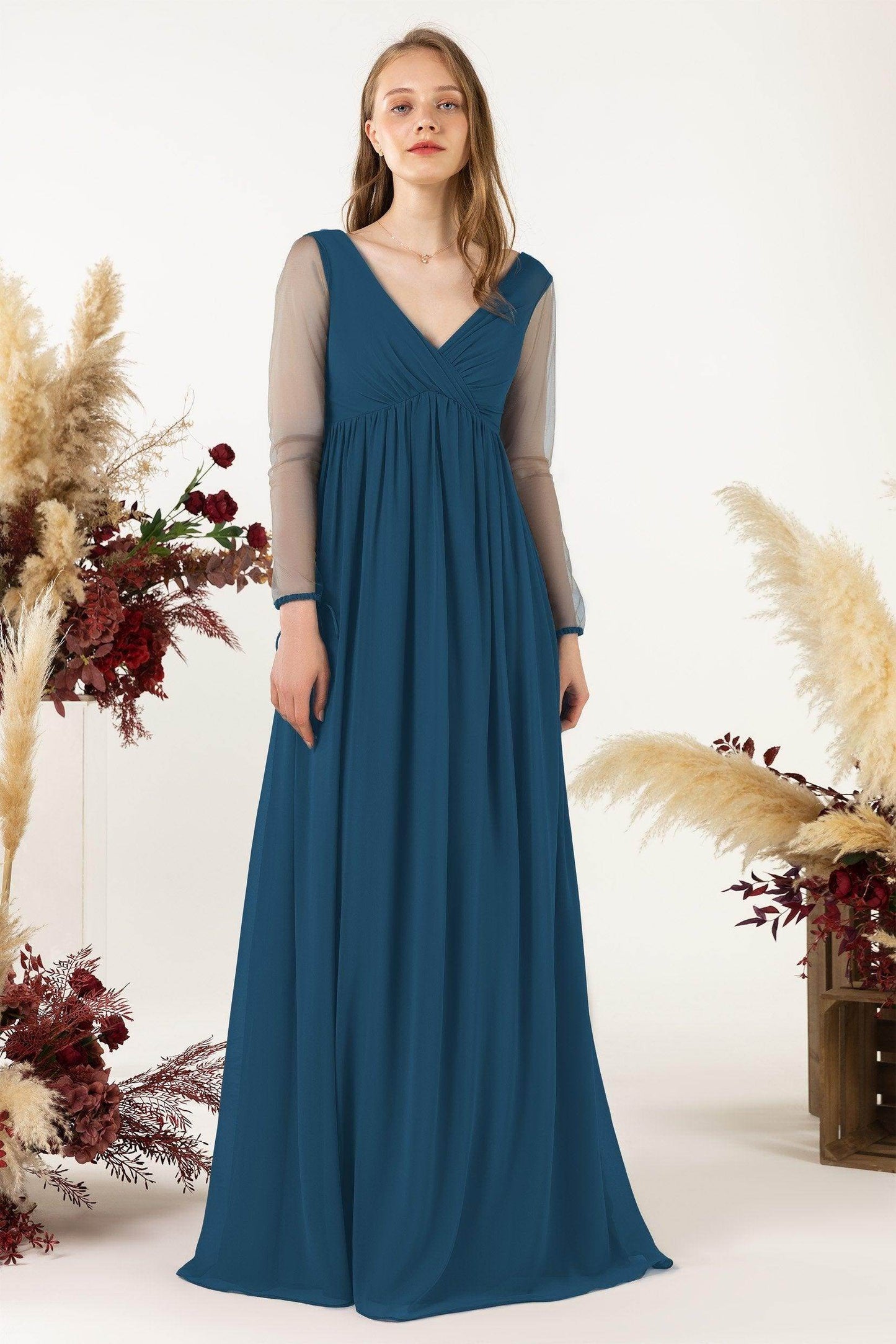 A-Line Sweep-Brush Train Chiffon Bridesmaid Dress CB0461 - COCOMELODY