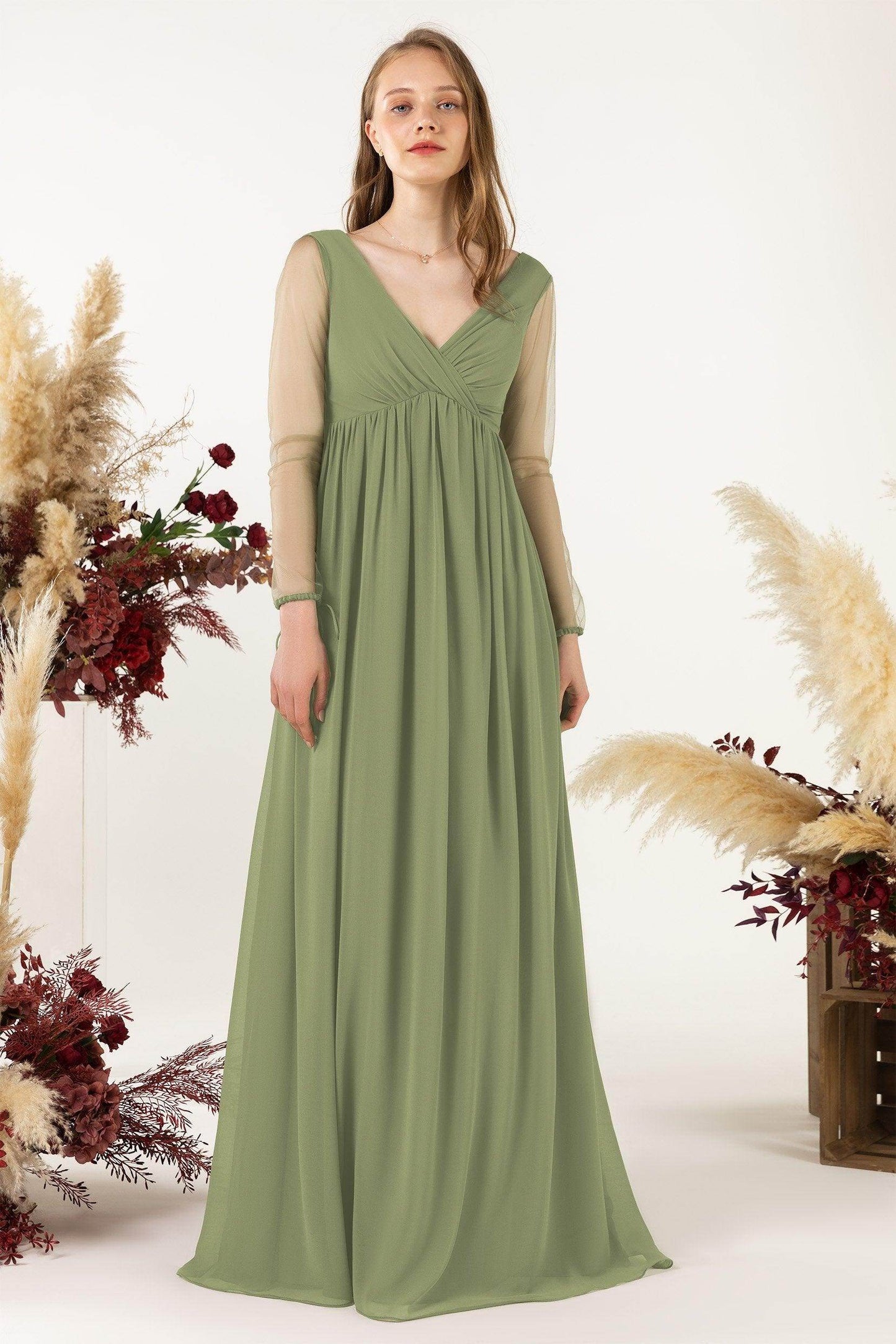 A-Line Sweep-Brush Train Chiffon Bridesmaid Dress CB0461 - COCOMELODY
