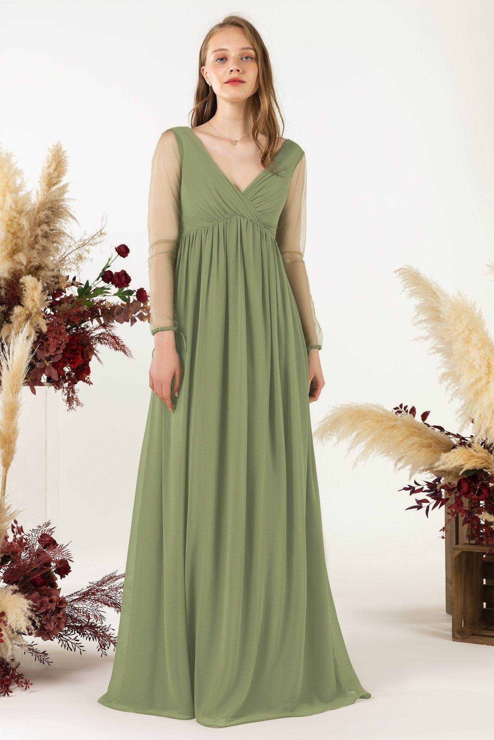 A-Line Sweep-Brush Train Chiffon Bridesmaid Dress CB0461 - COCOMELODY