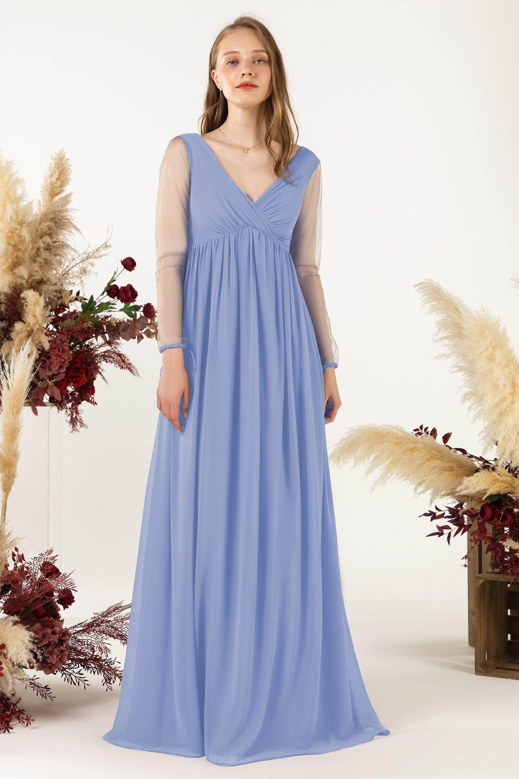 A-Line Sweep-Brush Train Chiffon Bridesmaid Dress CB0461 - COCOMELODY