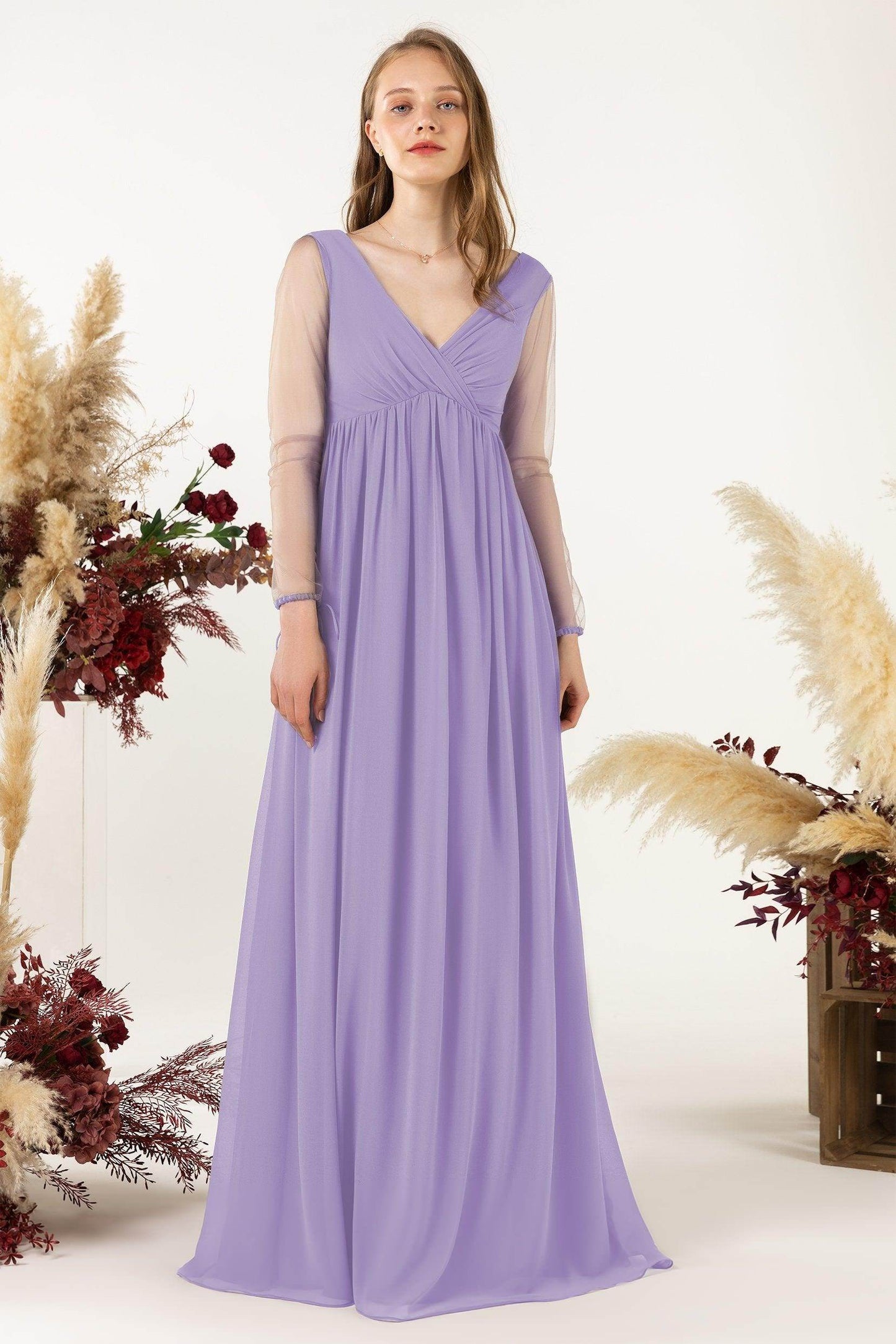 A-Line Sweep-Brush Train Chiffon Bridesmaid Dress CB0461 - COCOMELODY