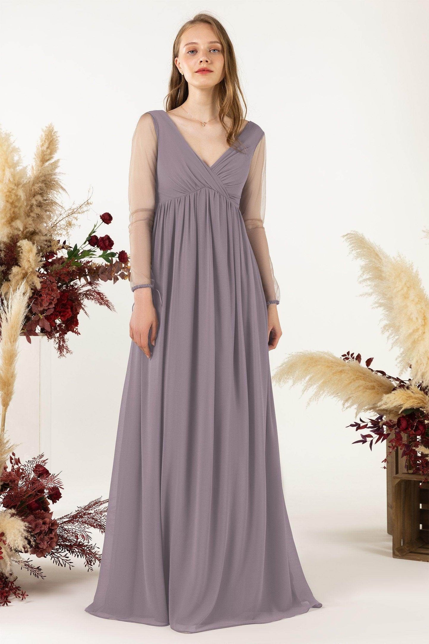 A-Line Sweep-Brush Train Chiffon Bridesmaid Dress CB0461 - COCOMELODY