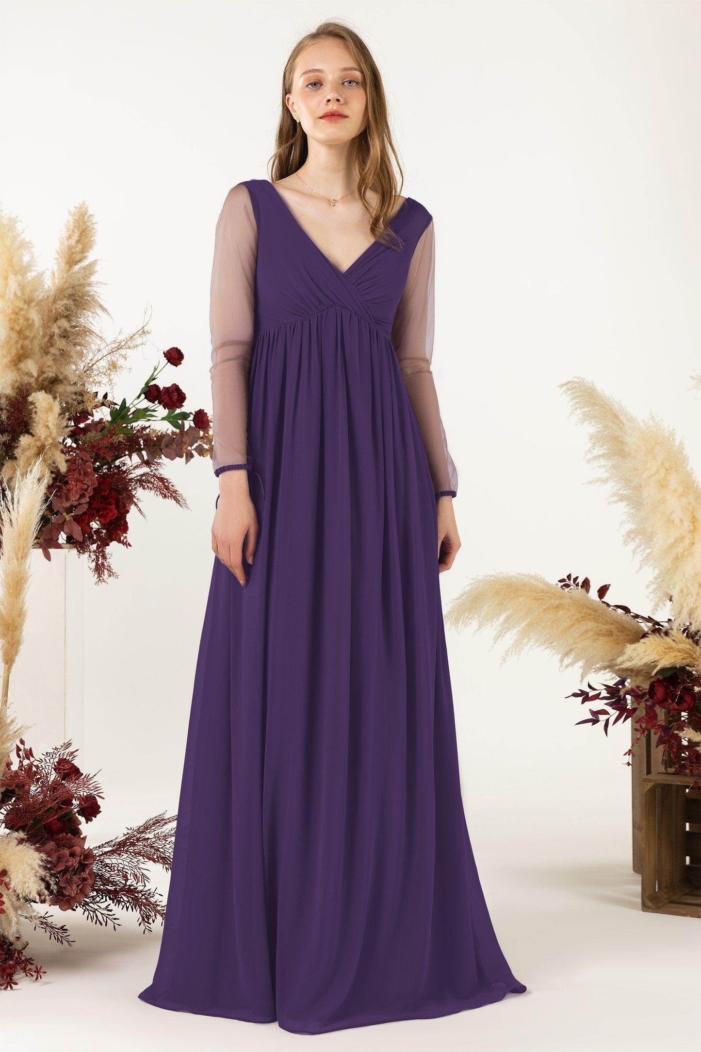 A-Line Sweep-Brush Train Chiffon Bridesmaid Dress CB0461 - COCOMELODY
