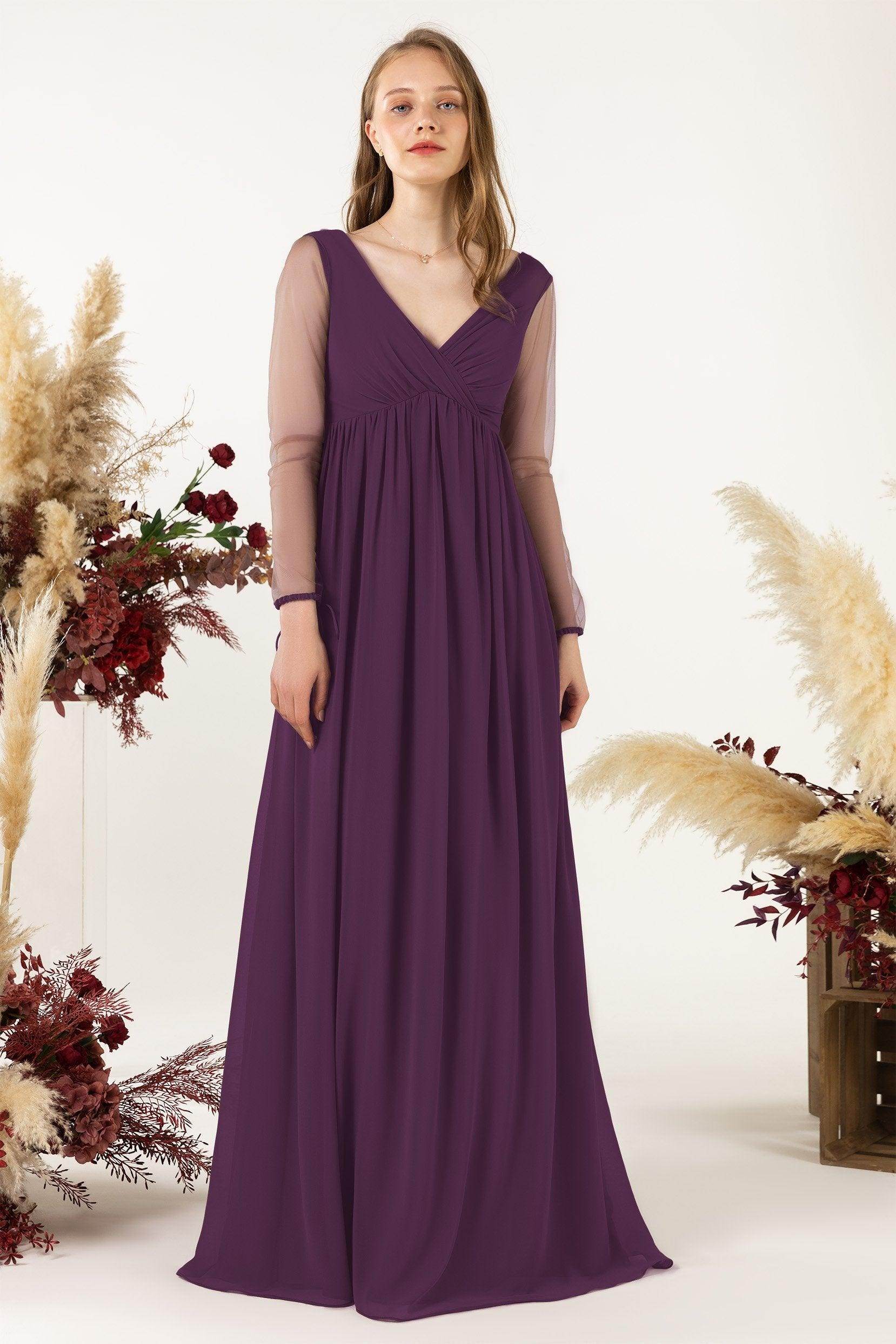 A-Line Sweep-Brush Train Chiffon Bridesmaid Dress CB0461 - COCOMELODY
