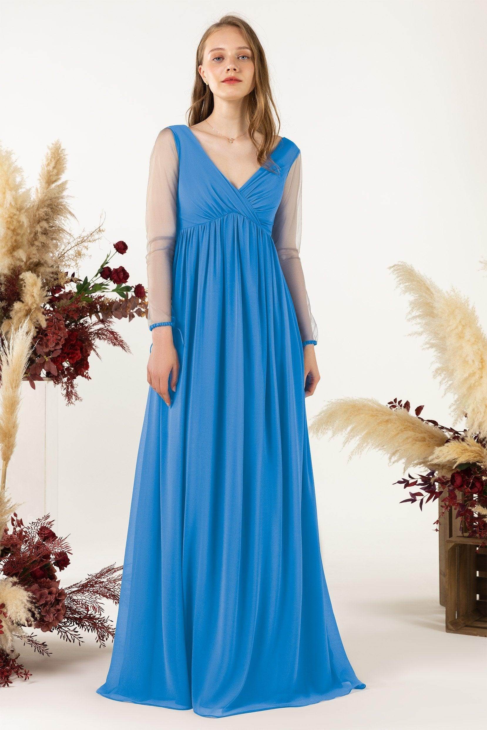 A-Line Sweep-Brush Train Chiffon Bridesmaid Dress CB0461 - COCOMELODY
