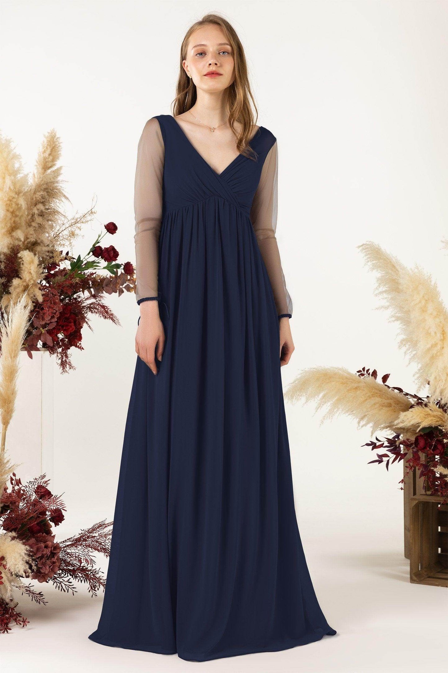 A-Line Sweep-Brush Train Chiffon Bridesmaid Dress CB0461 - COCOMELODY