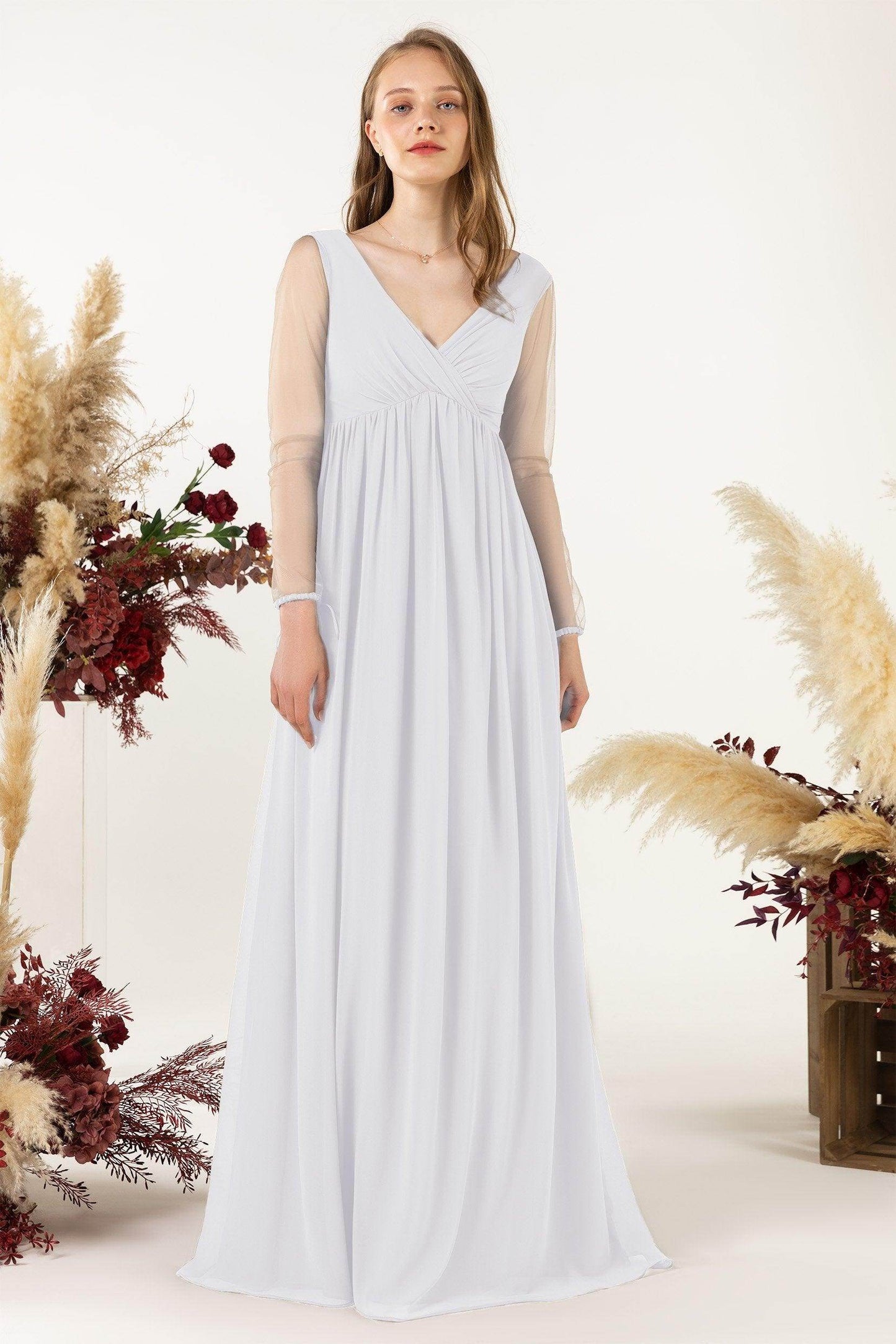 A-Line Sweep-Brush Train Chiffon Bridesmaid Dress CB0461 - COCOMELODY