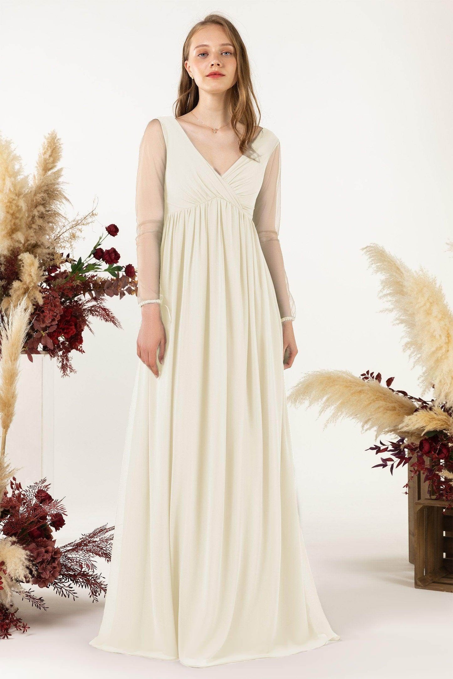 A-Line Sweep-Brush Train Chiffon Bridesmaid Dress CB0461 - COCOMELODY