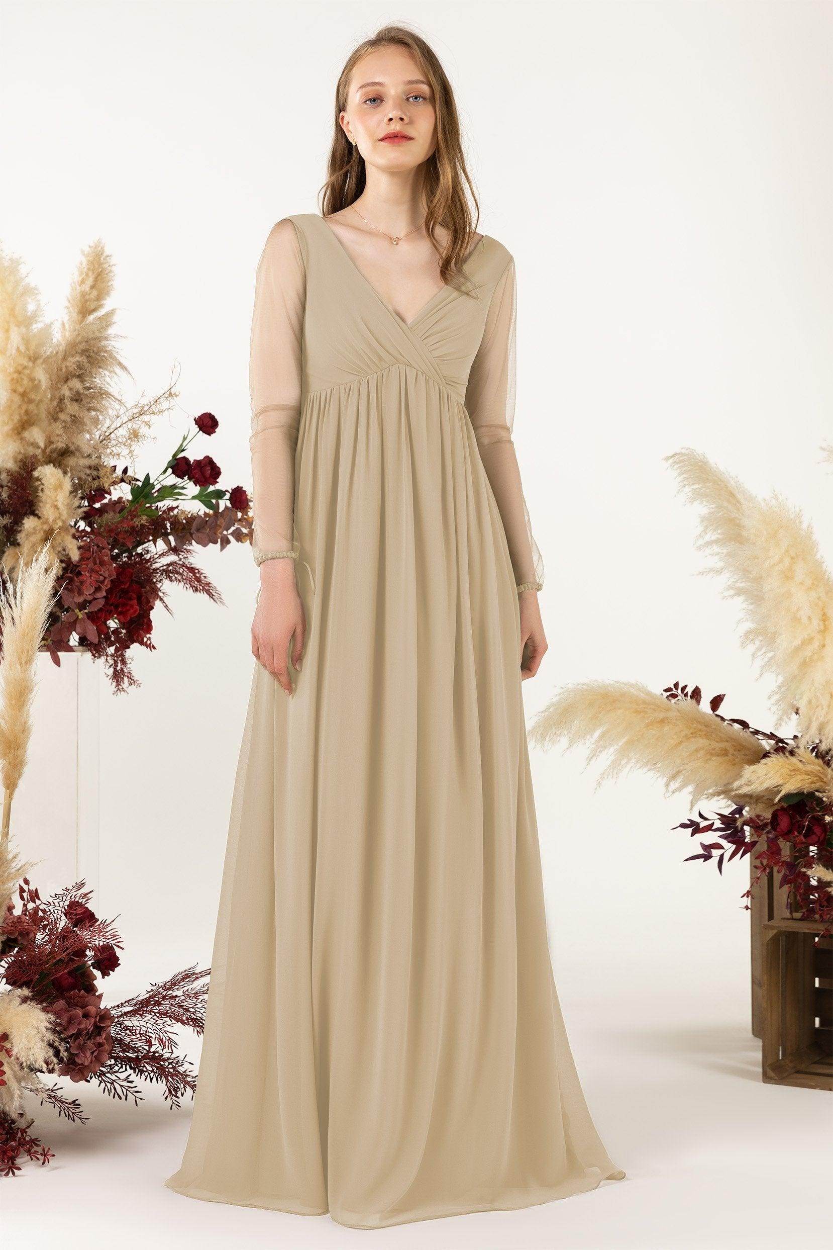 A-Line Sweep-Brush Train Chiffon Bridesmaid Dress CB0461 - COCOMELODY