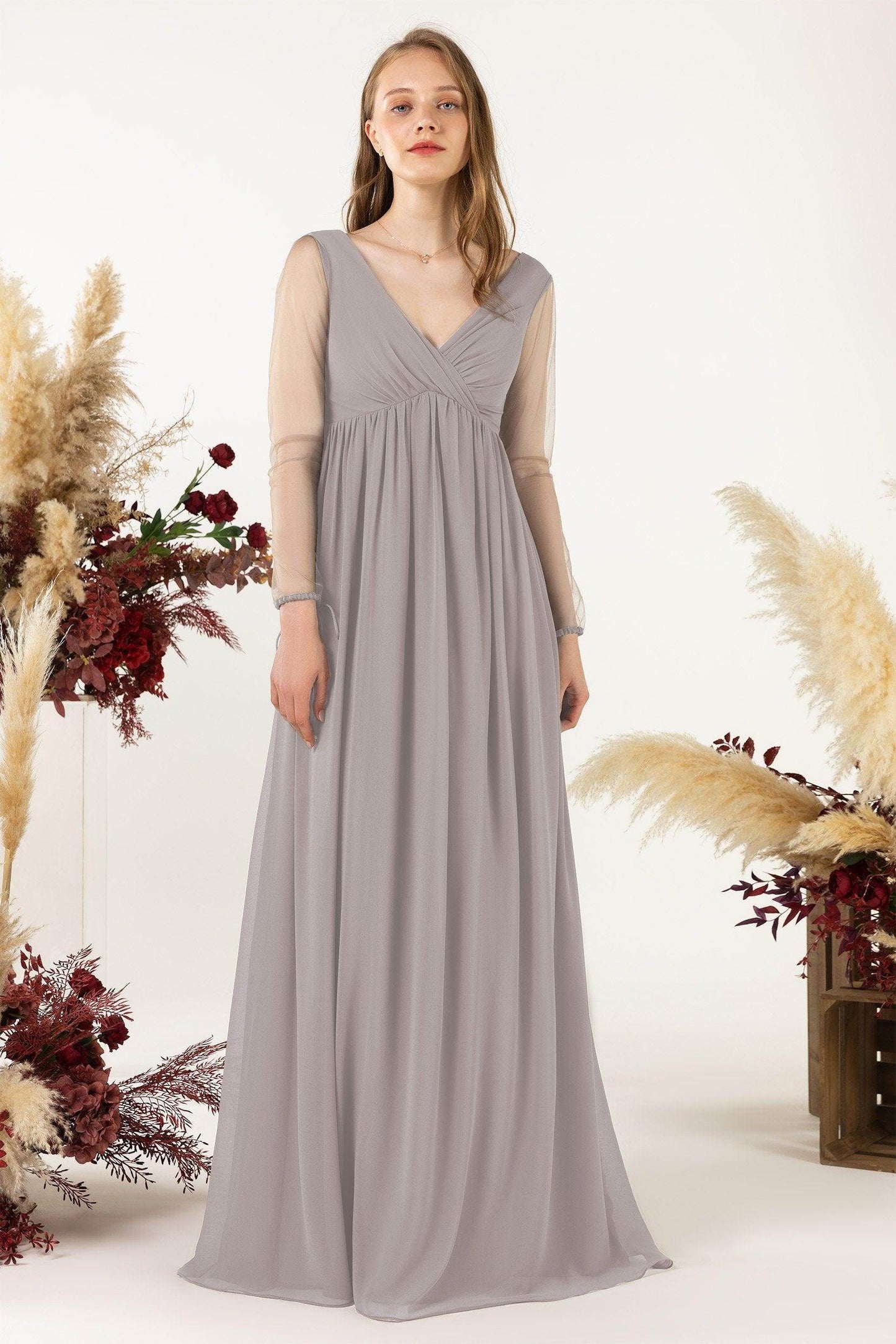 A-Line Sweep-Brush Train Chiffon Bridesmaid Dress CB0461 - COCOMELODY