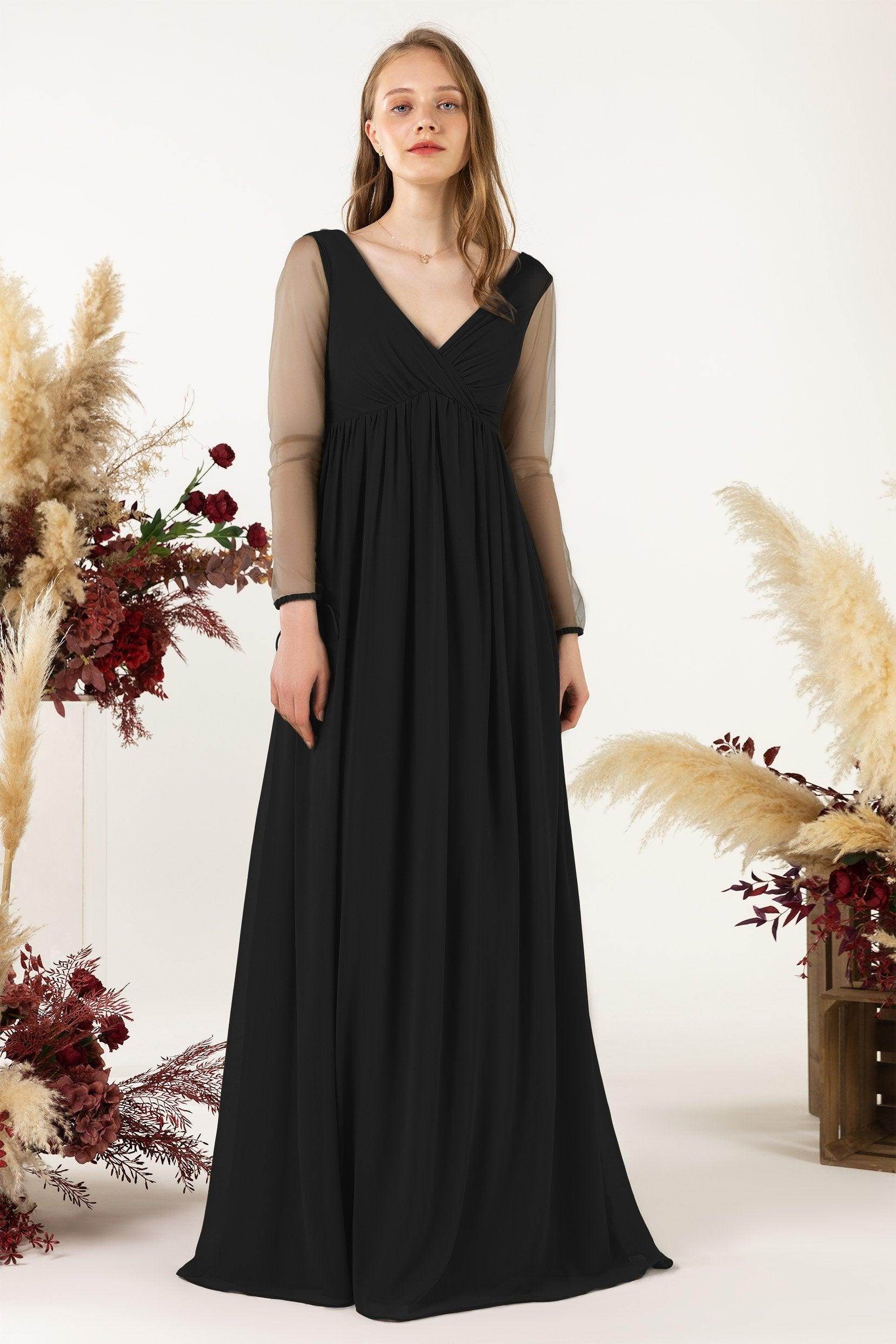 A-Line Sweep-Brush Train Chiffon Bridesmaid Dress CB0461 - COCOMELODY