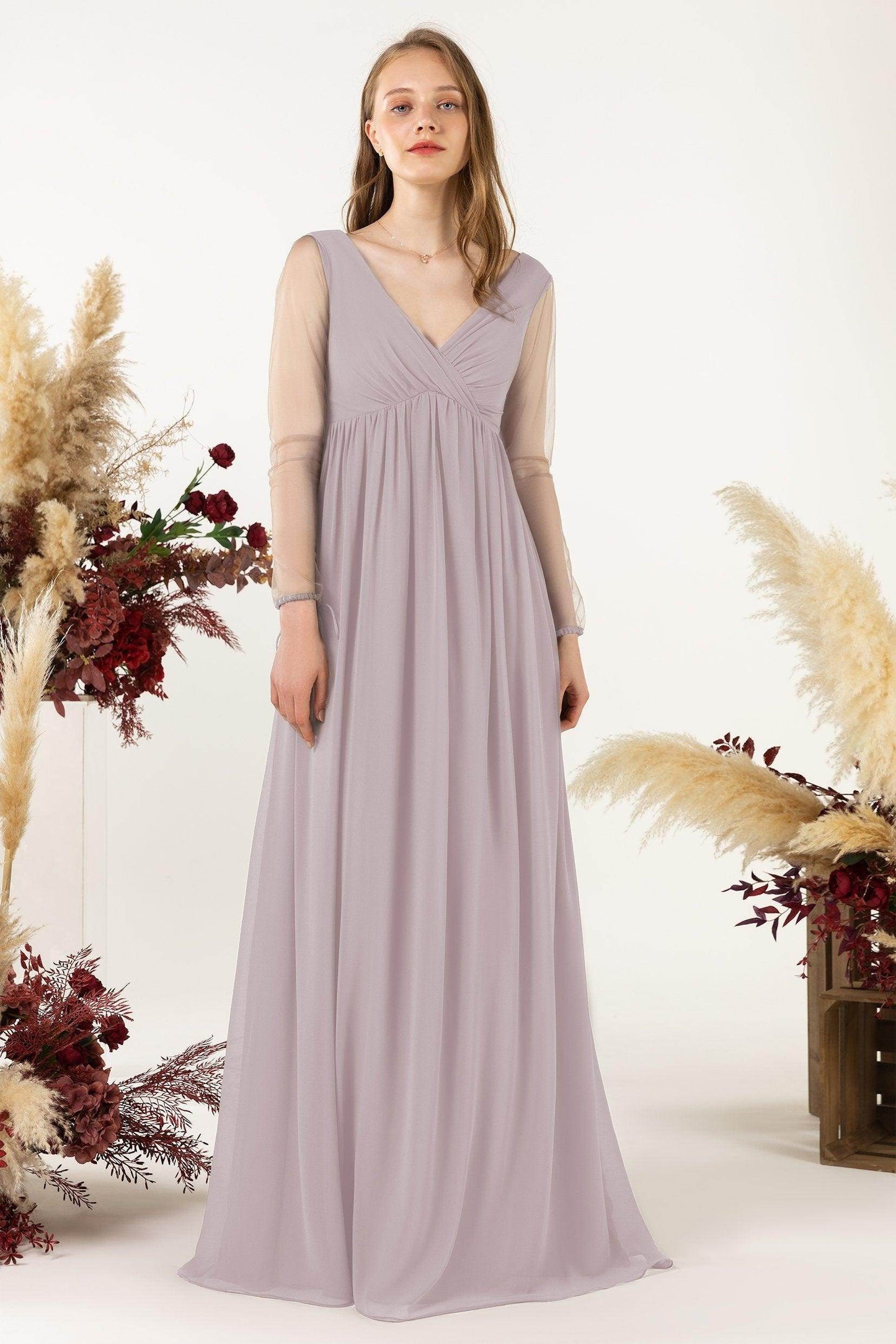 A-Line Sweep-Brush Train Chiffon Bridesmaid Dress CB0461 - COCOMELODY