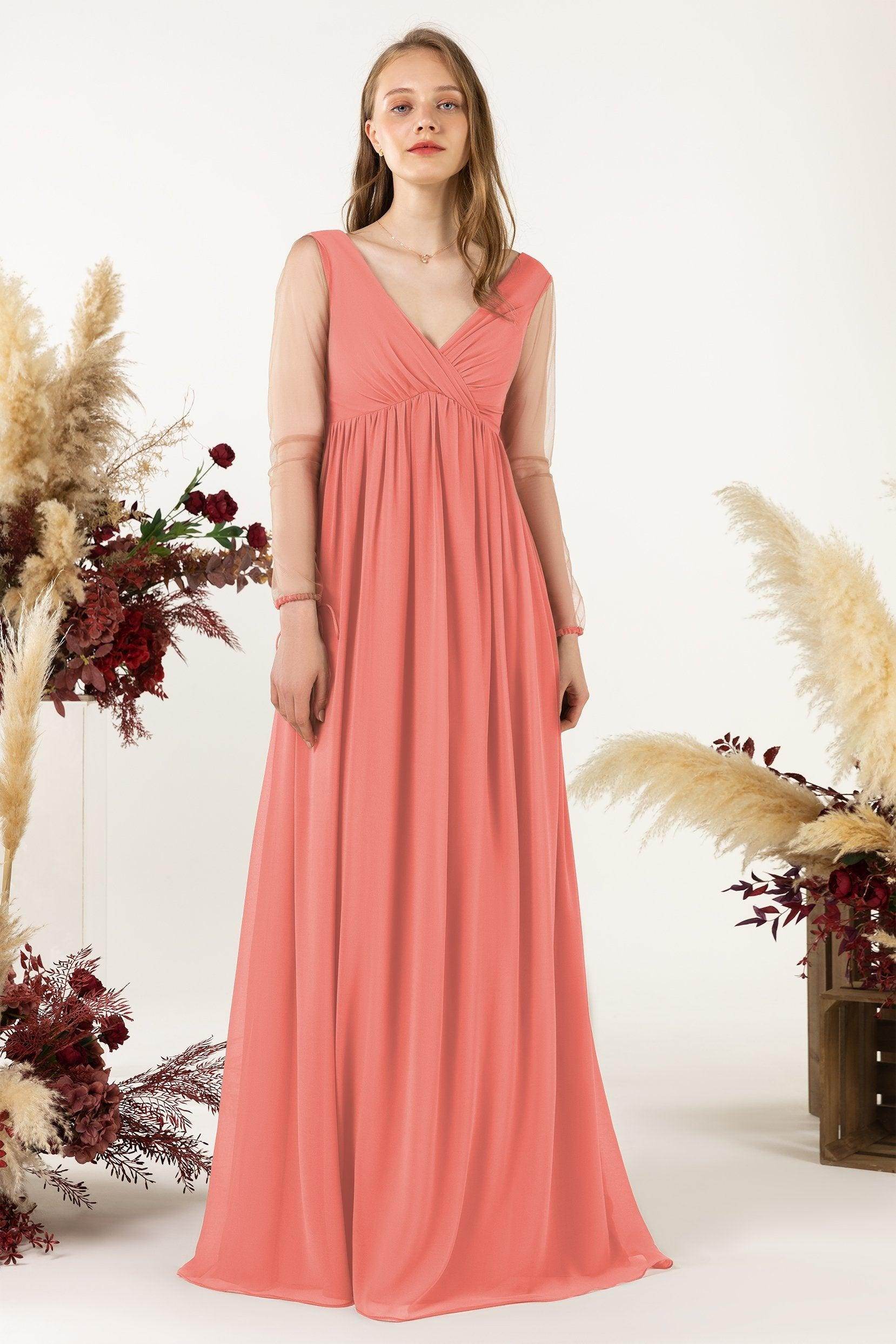 A-Line Sweep-Brush Train Chiffon Bridesmaid Dress CB0461 - COCOMELODY
