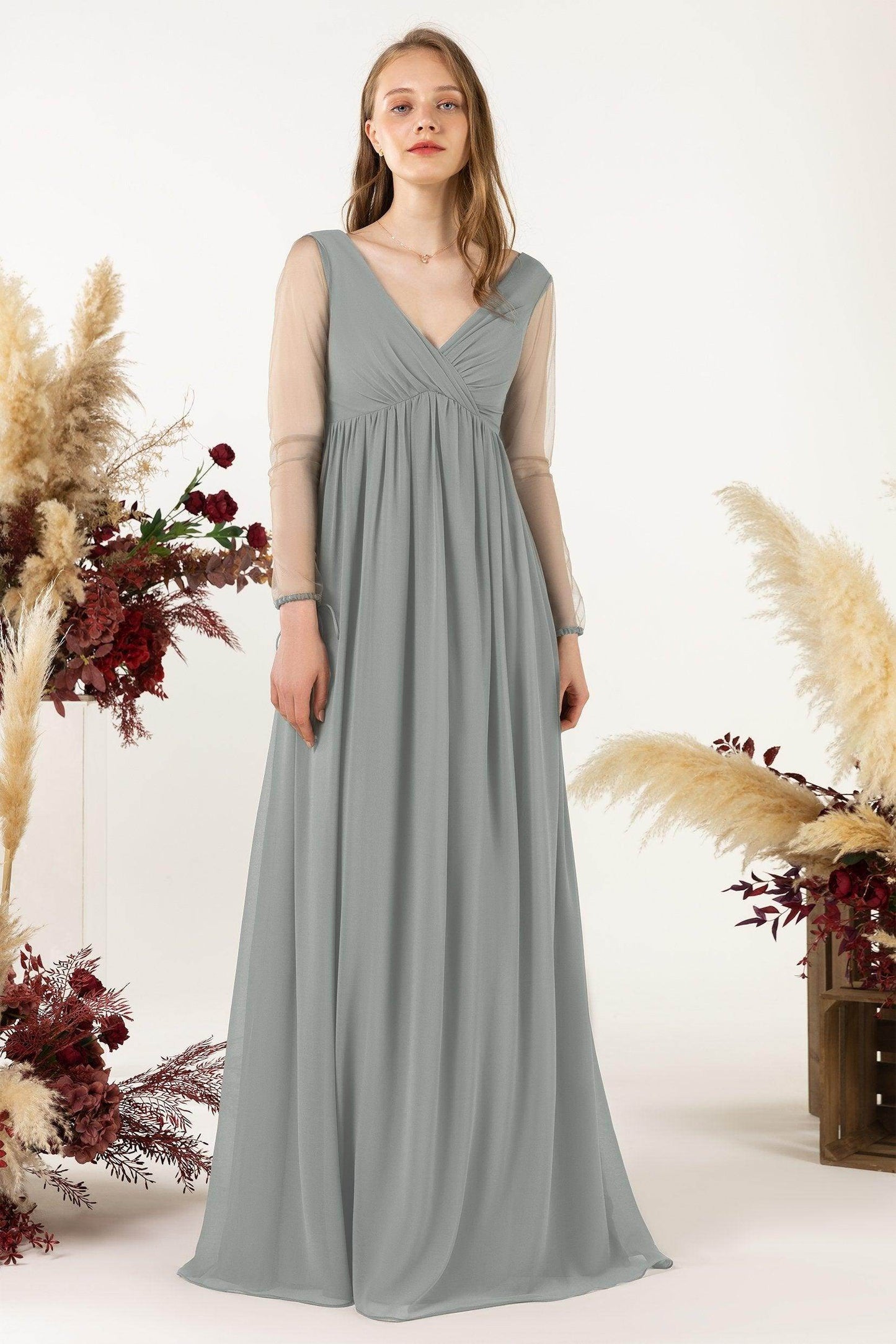 A-Line Sweep-Brush Train Chiffon Bridesmaid Dress CB0461 - COCOMELODY