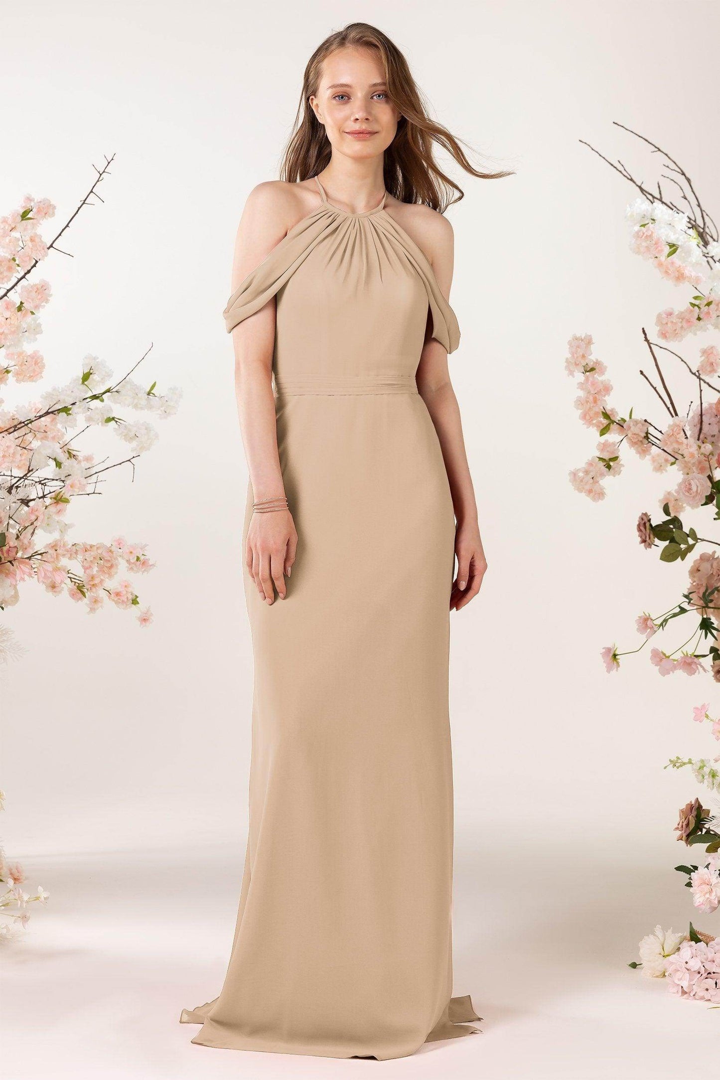Sheath-Column Sweep Train Chiffon Bridesmaid Dress CB0463 - COCOMELODY