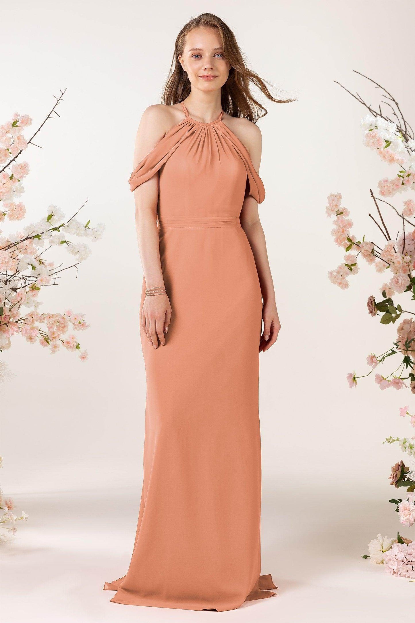 Sheath-Column Sweep Train Chiffon Bridesmaid Dress CB0463 - COCOMELODY