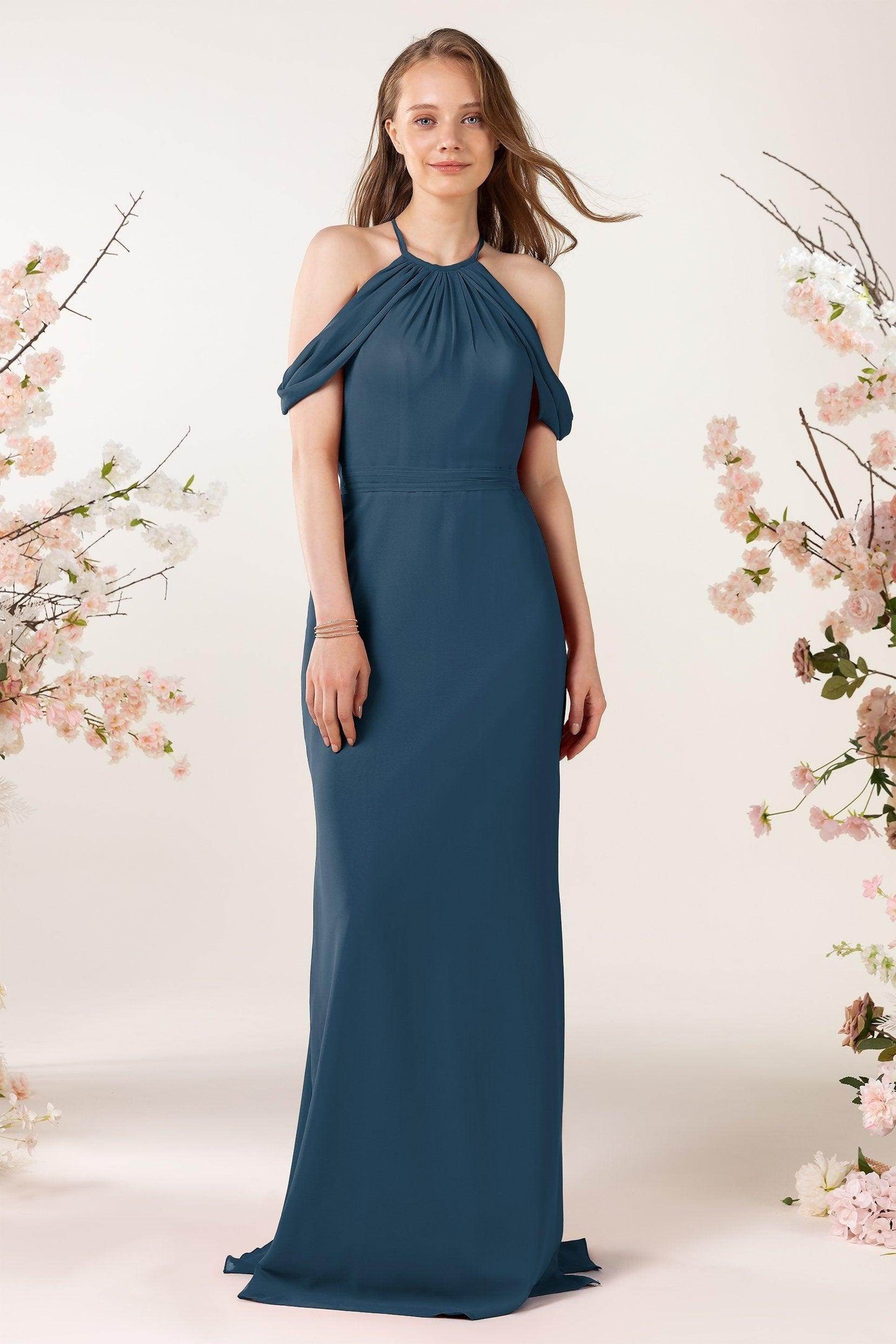 Sheath-Column Sweep Train Chiffon Bridesmaid Dress CB0463 - COCOMELODY