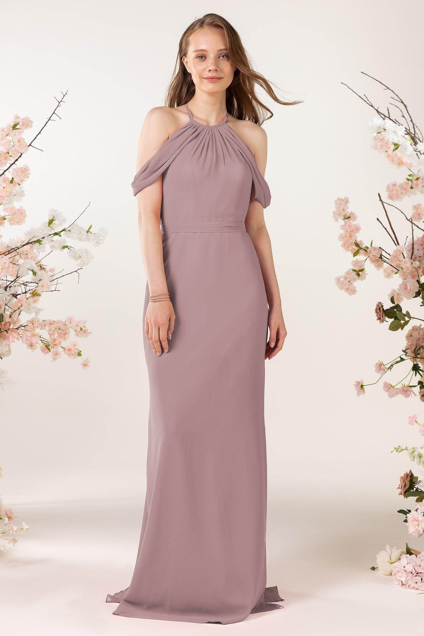 Sheath-Column Sweep Train Chiffon Bridesmaid Dress CB0463 - COCOMELODY