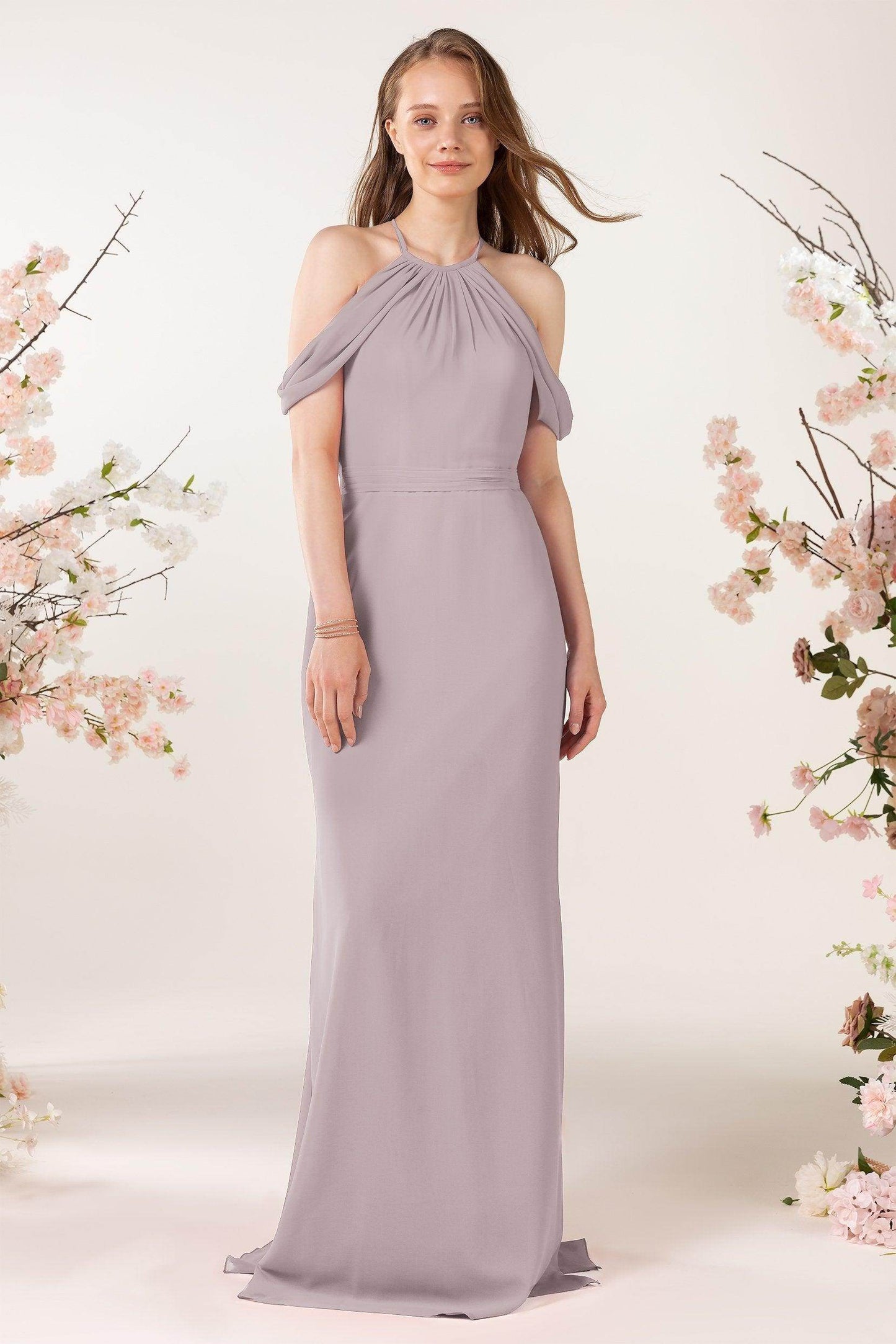 Sheath-Column Sweep Train Chiffon Bridesmaid Dress CB0463 - COCOMELODY