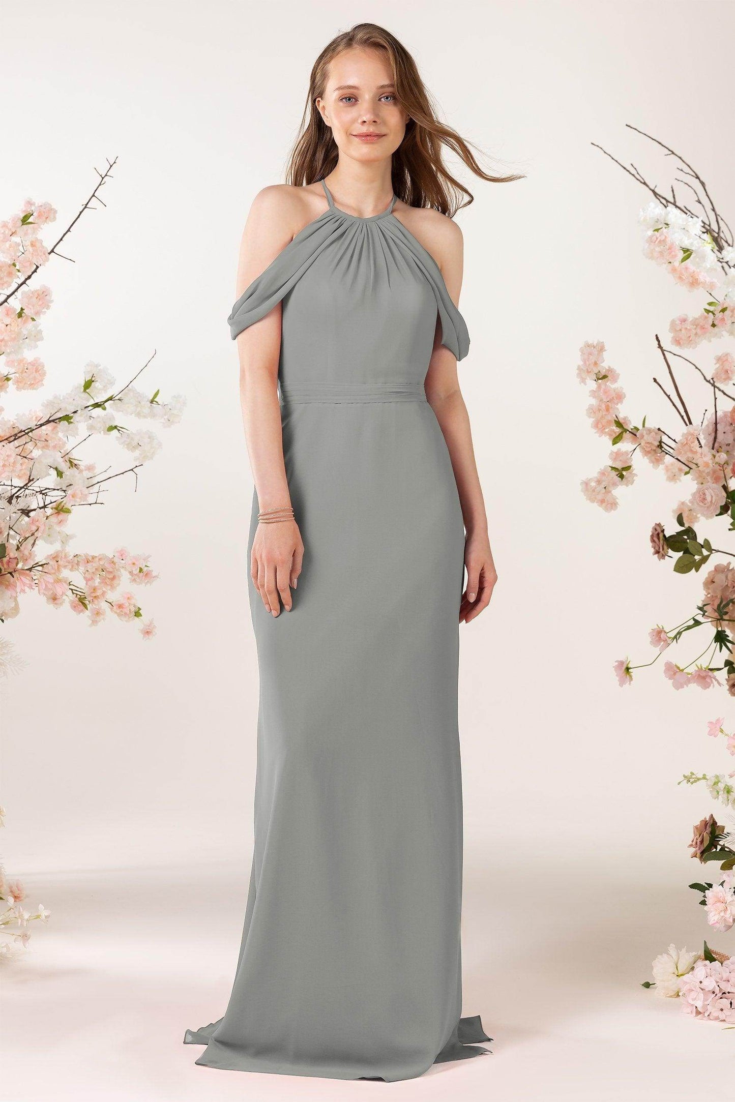 Sheath-Column Sweep Train Chiffon Bridesmaid Dress CB0463 - COCOMELODY