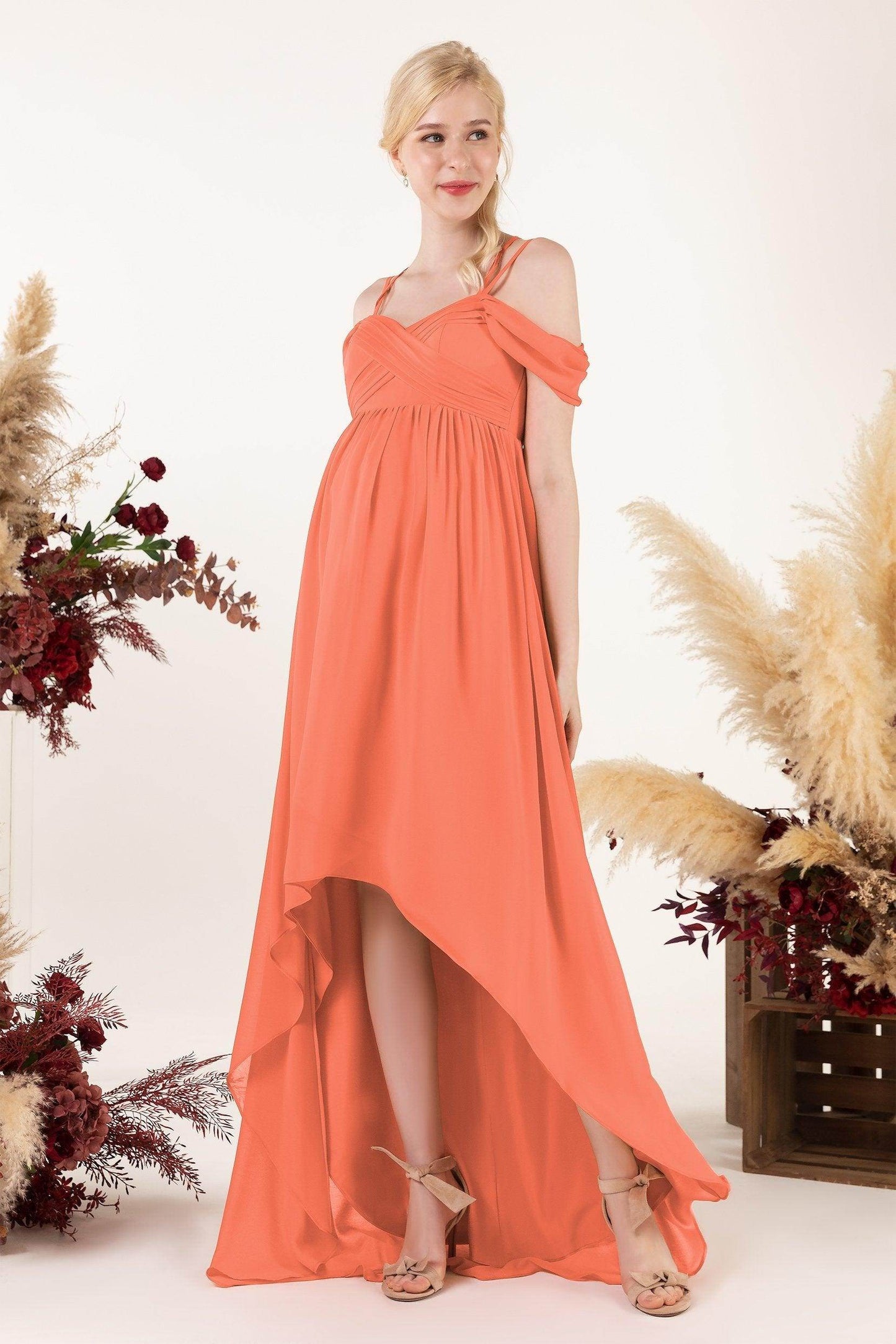 Asymmetrical Sweep Train Chiffon Bridesmaid Dress CB0464M - COCOMELODY