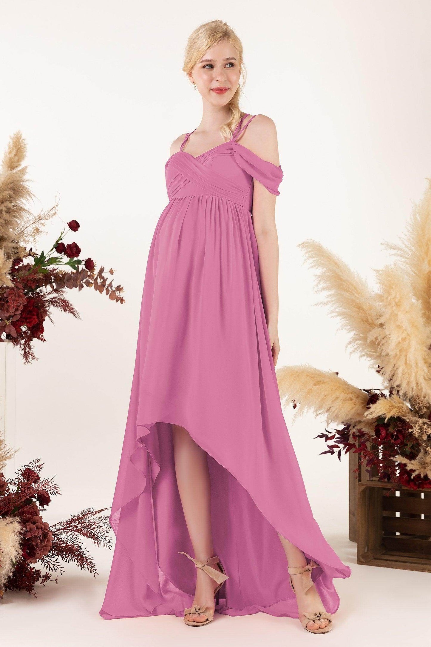 Asymmetrical Sweep Train Chiffon Bridesmaid Dress CB0464M - COCOMELODY