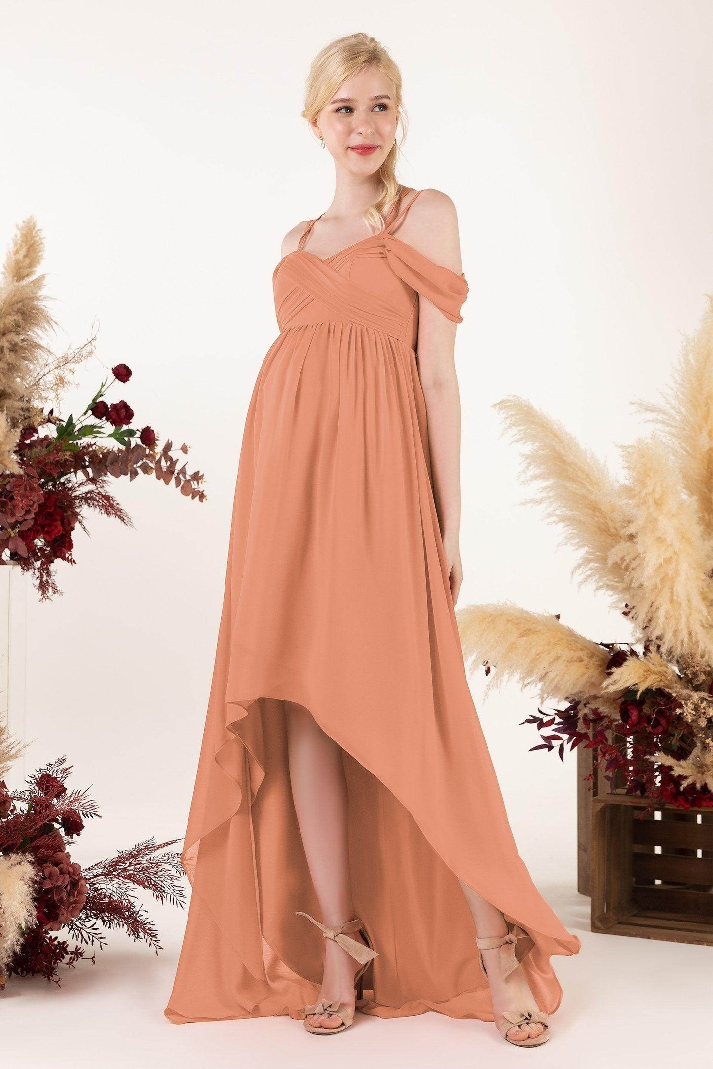 Asymmetrical Sweep Train Chiffon Bridesmaid Dress CB0464M - COCOMELODY