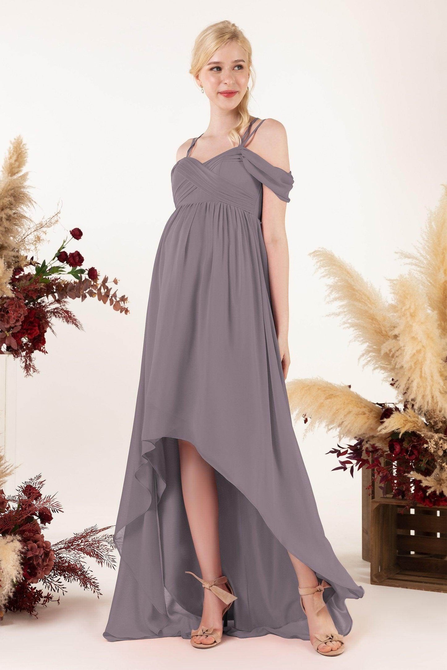 Asymmetrical Sweep Train Chiffon Bridesmaid Dress CB0464M - COCOMELODY