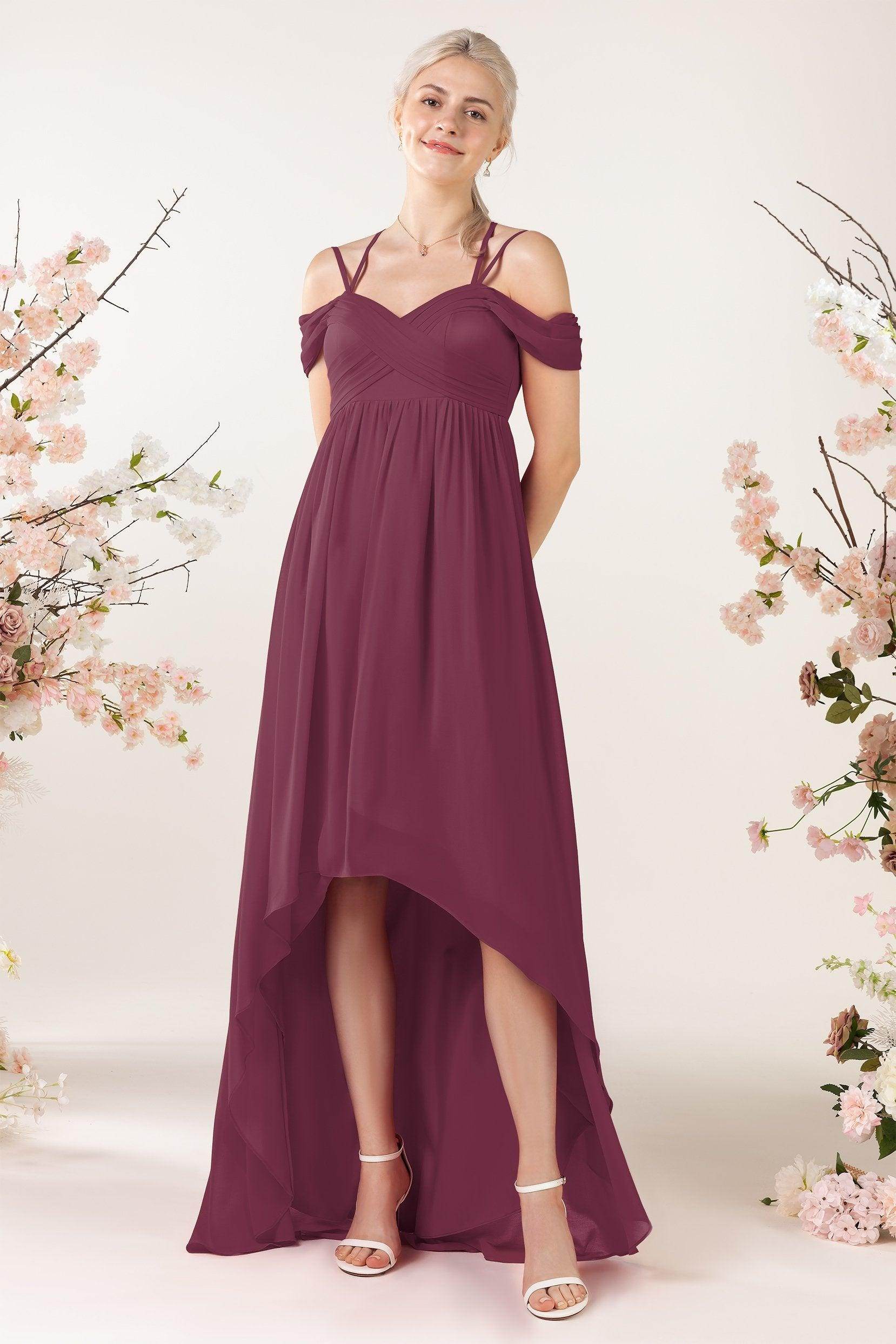Asymmetrical Sweep Train Chiffon Bridesmaid Dress CB0464 - COCOMELODY