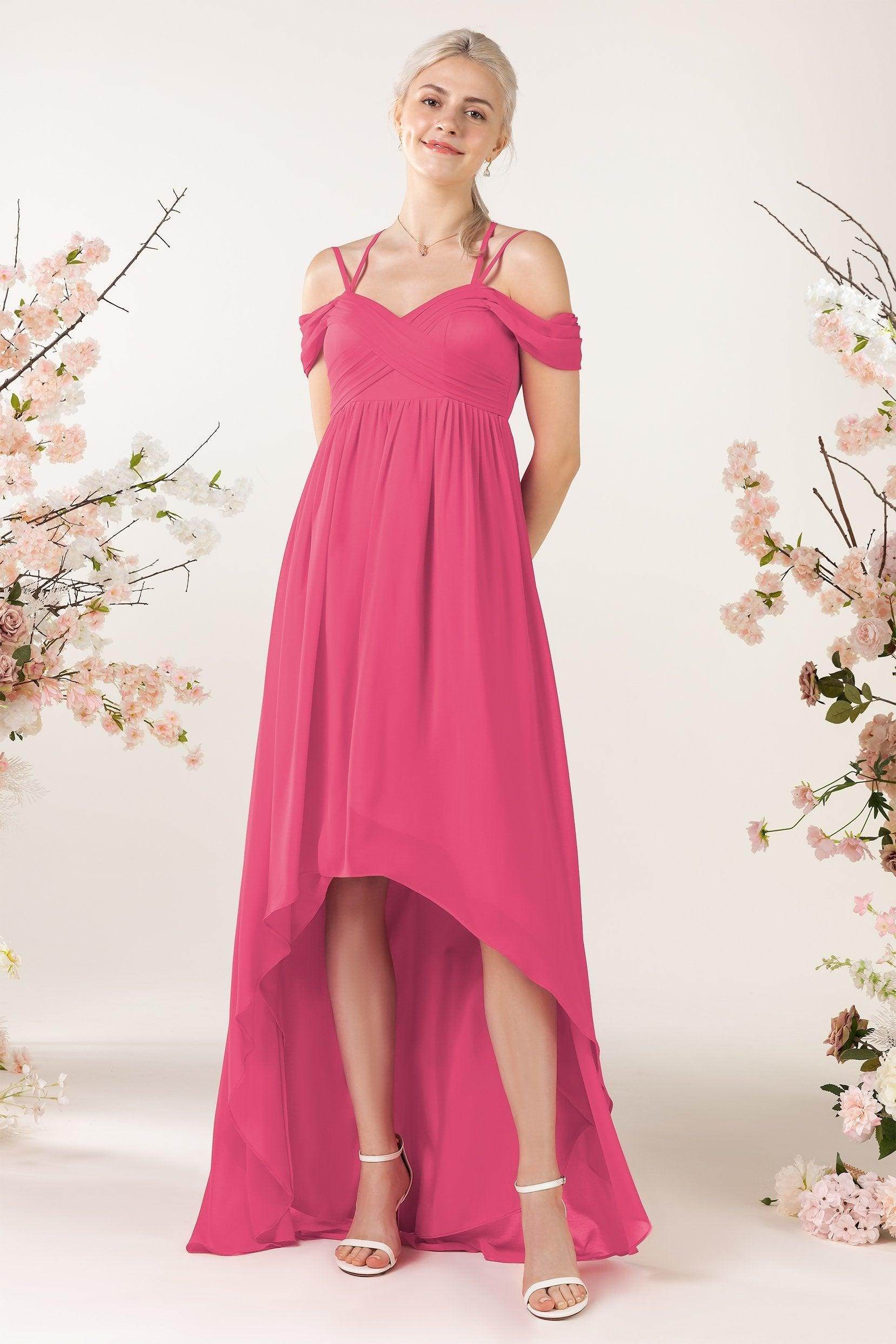 Asymmetrical Sweep Train Chiffon Bridesmaid Dress CB0464 - COCOMELODY