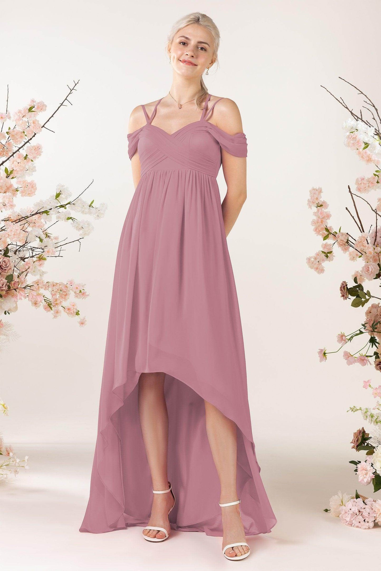 Asymmetrical Sweep Train Chiffon Bridesmaid Dress CB0464 - COCOMELODY