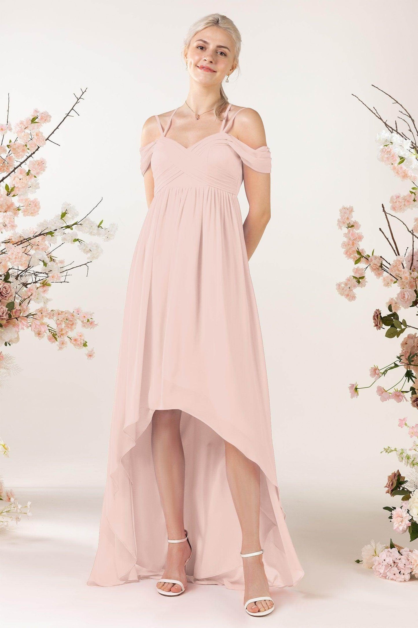 Asymmetrical Sweep Train Chiffon Bridesmaid Dress CB0464 - COCOMELODY