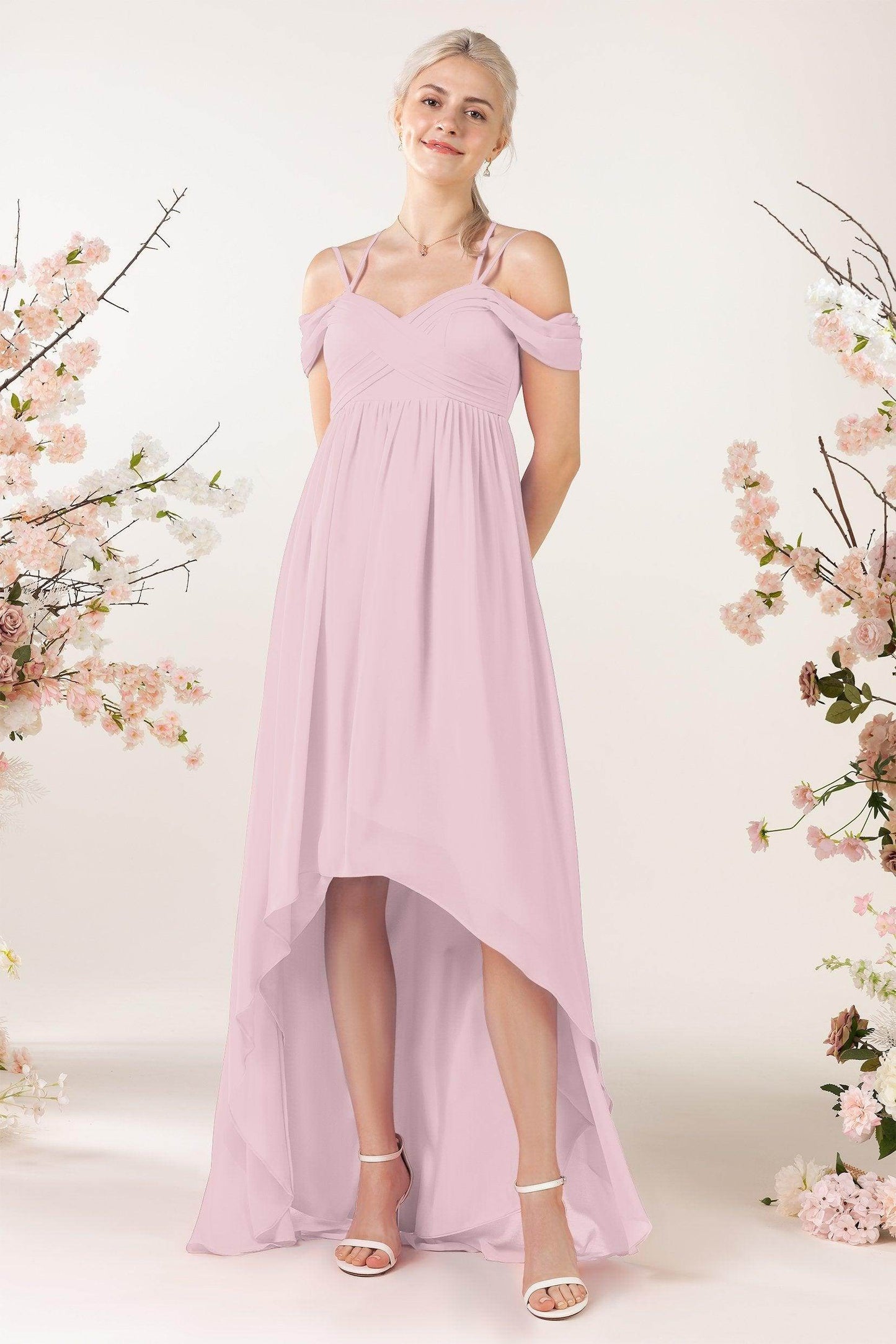 Asymmetrical Sweep Train Chiffon Bridesmaid Dress CB0464 - COCOMELODY