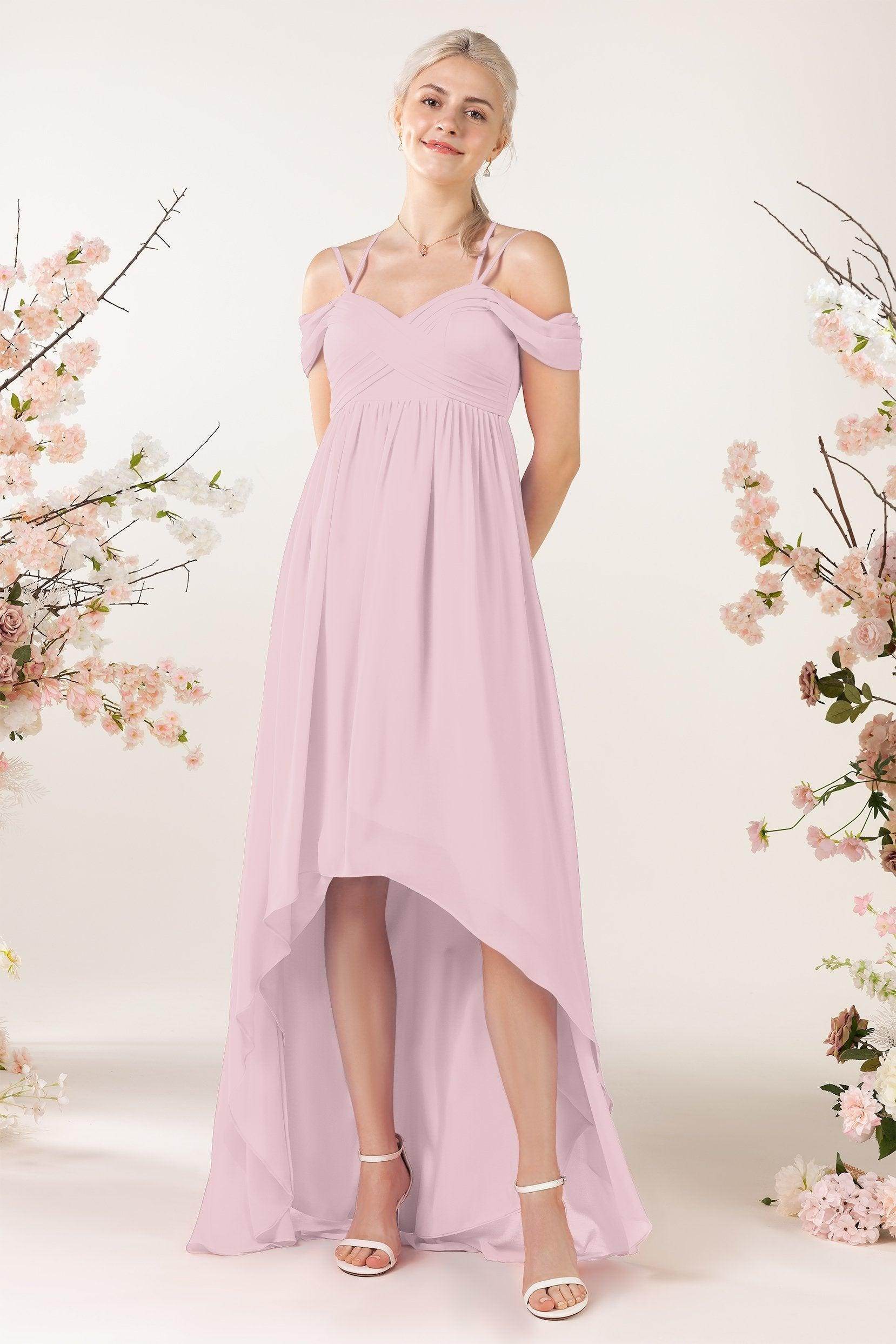 Asymmetrical Sweep Train Chiffon Bridesmaid Dress CB0464 - COCOMELODY