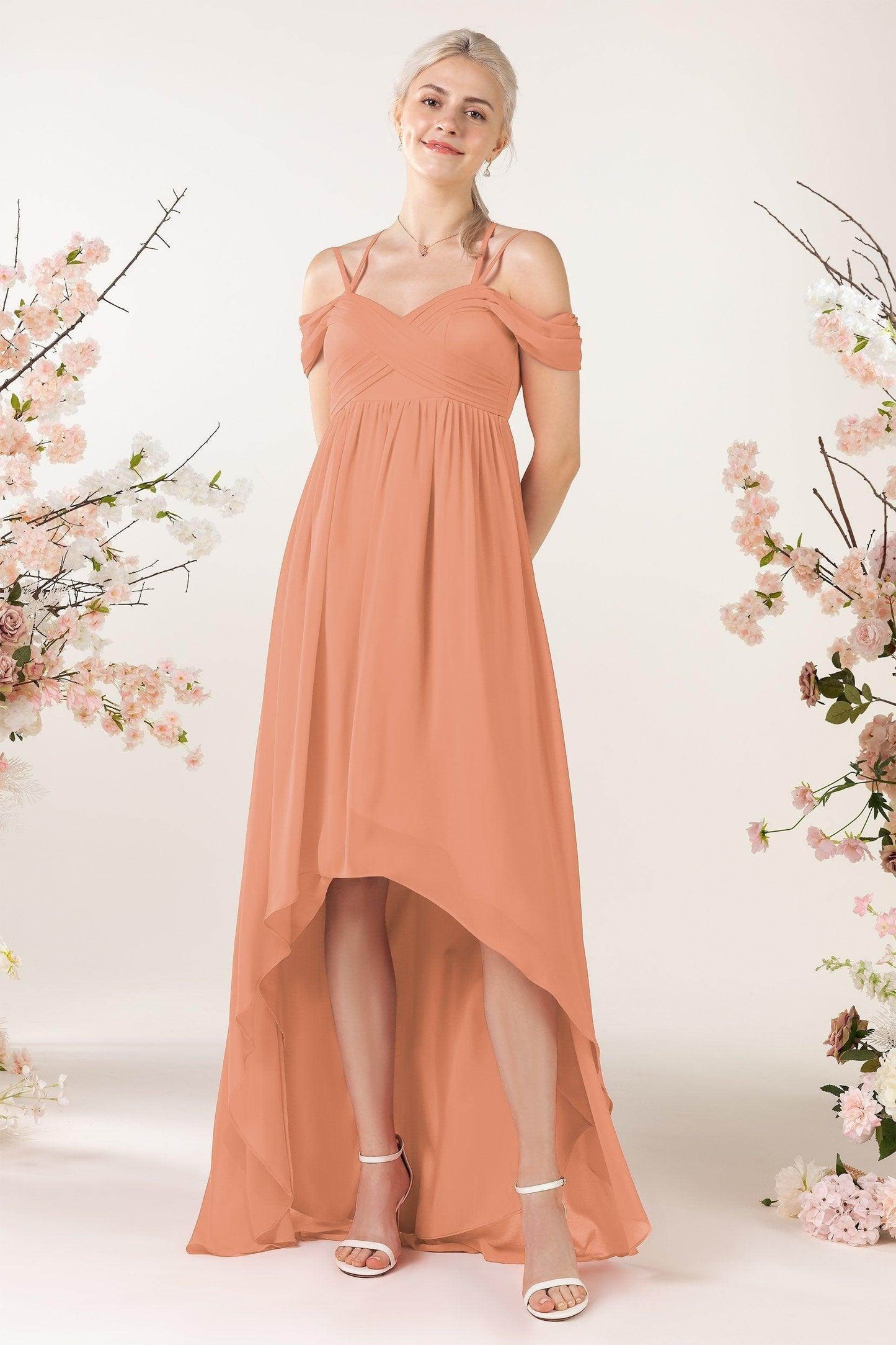 Asymmetrical Sweep Train Chiffon Bridesmaid Dress CB0464 - COCOMELODY