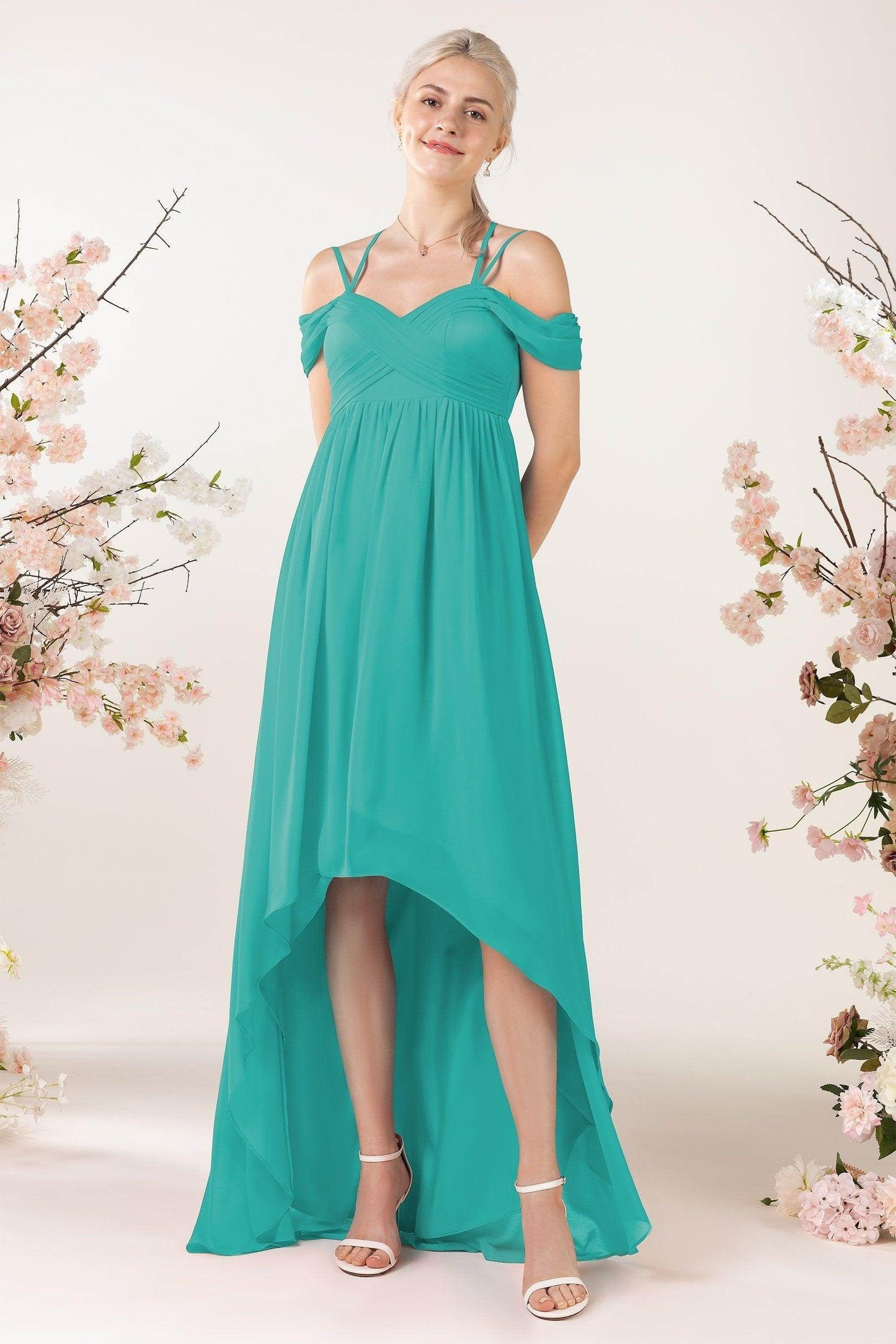 Asymmetrical Sweep Train Chiffon Bridesmaid Dress CB0464 - COCOMELODY