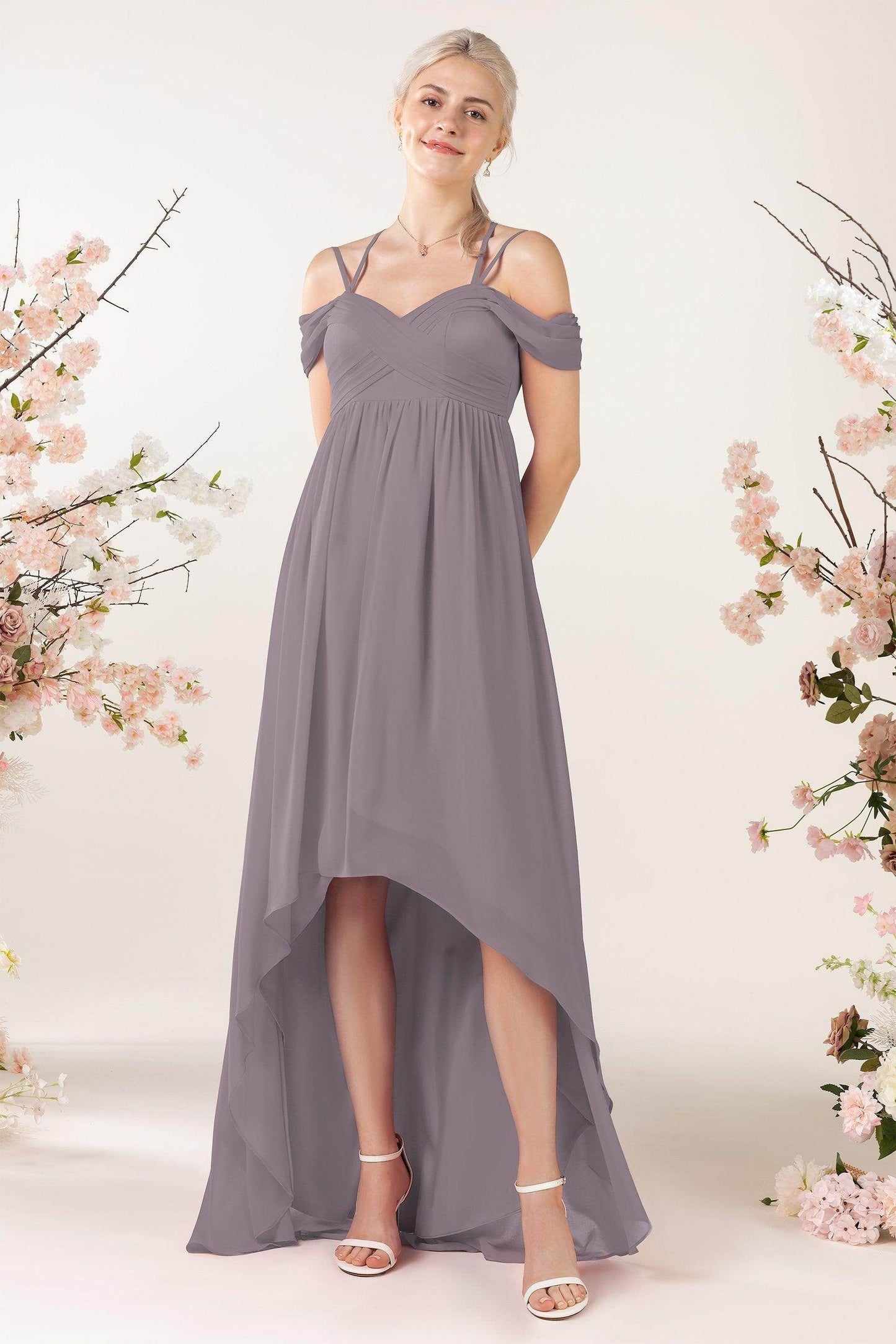 Asymmetrical Sweep Train Chiffon Bridesmaid Dress CB0464 - COCOMELODY