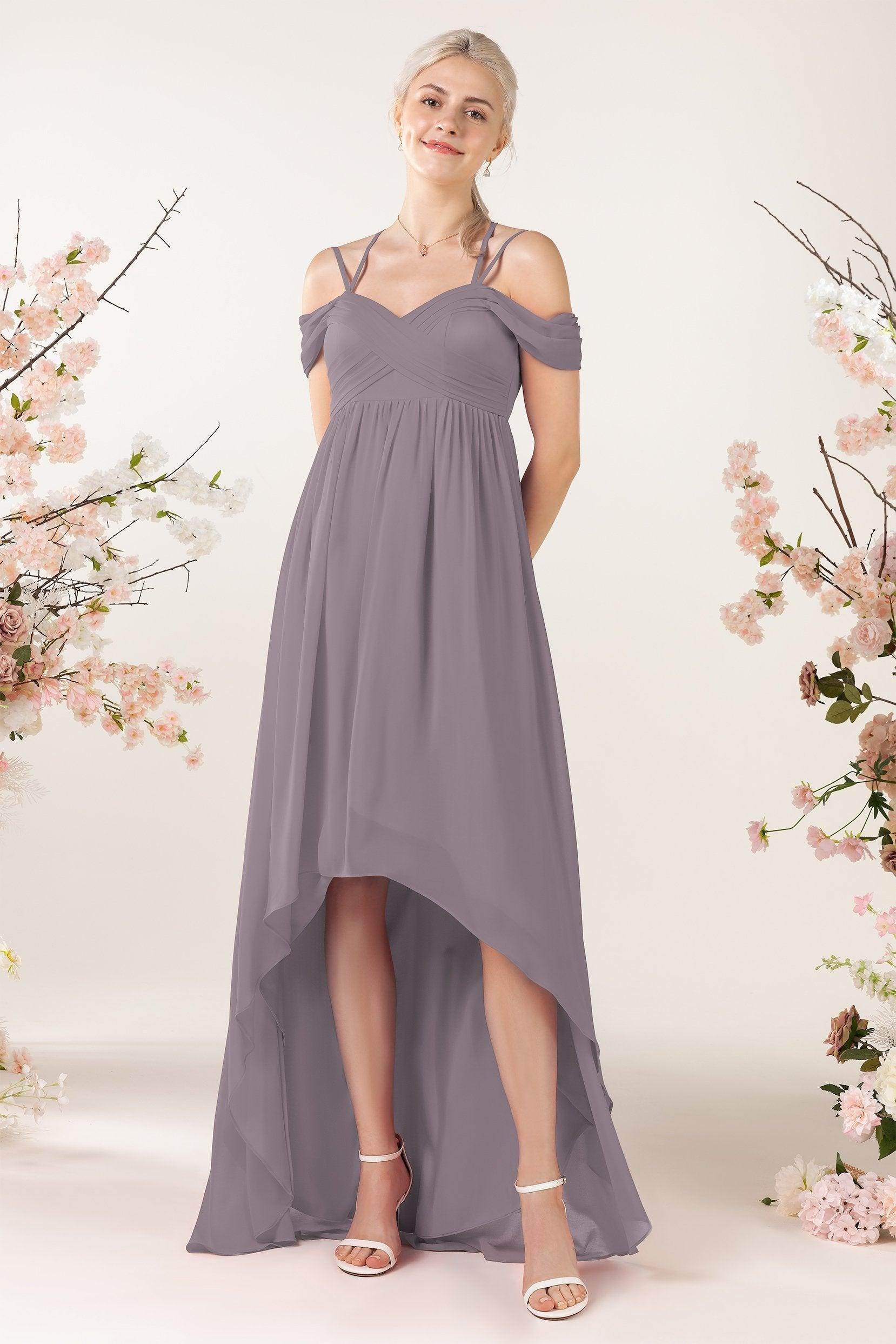Asymmetrical Sweep Train Chiffon Bridesmaid Dress CB0464 - COCOMELODY