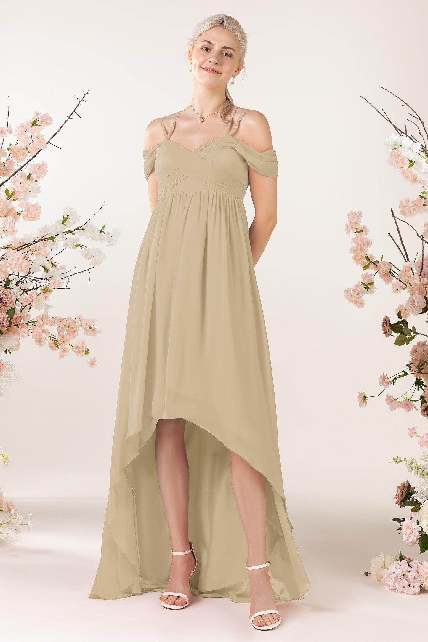 Asymmetrical Sweep Train Chiffon Bridesmaid Dress CB0464 - COCOMELODY