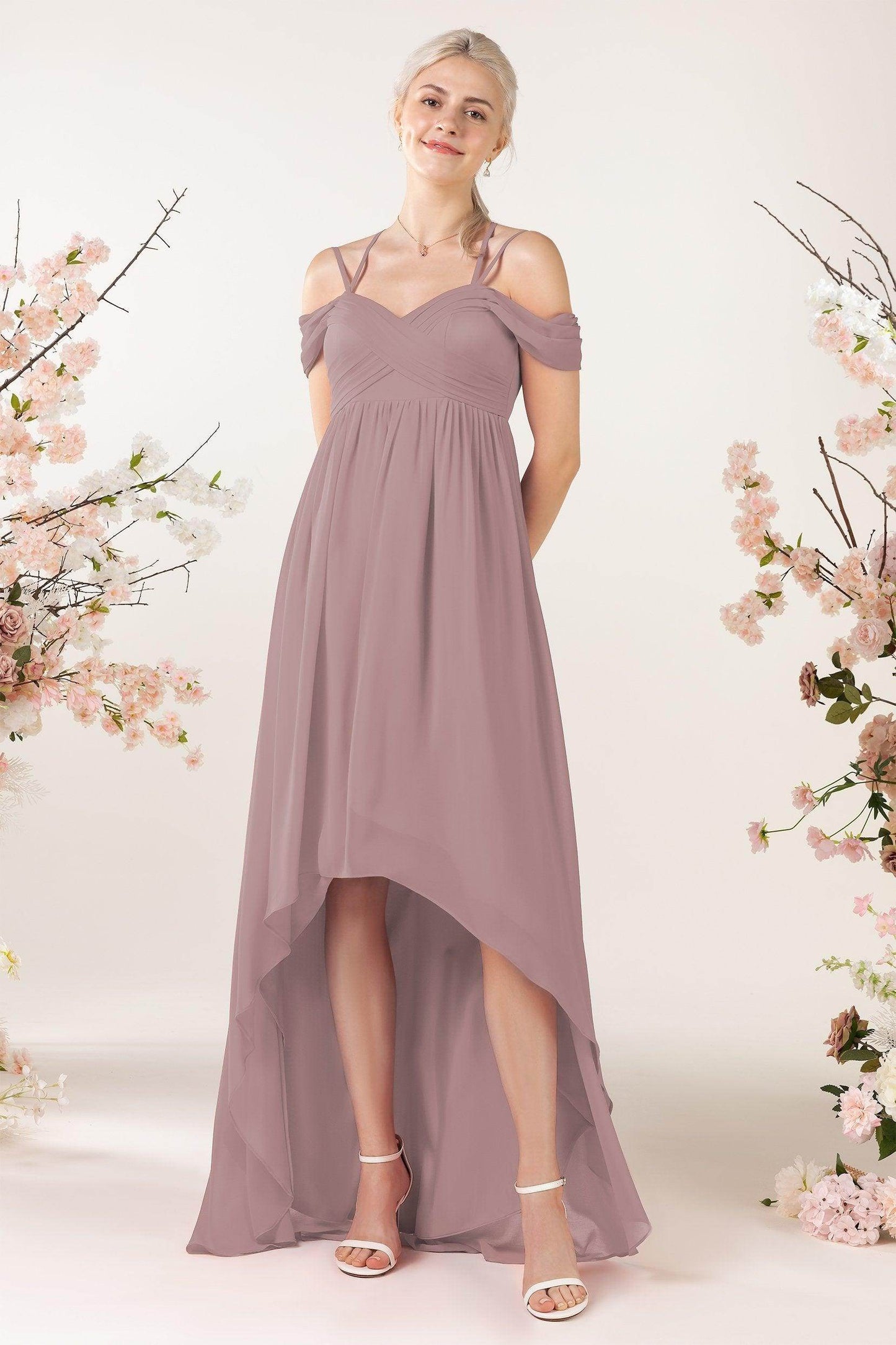 Asymmetrical Sweep Train Chiffon Bridesmaid Dress CB0464 - COCOMELODY
