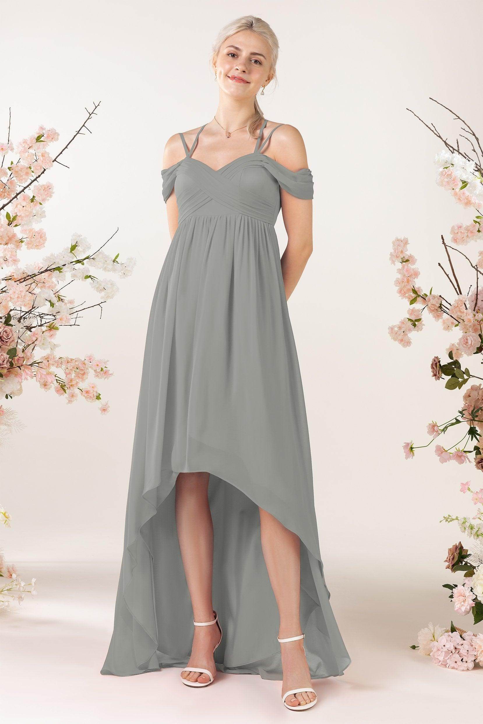 Asymmetrical Sweep Train Chiffon Bridesmaid Dress CB0464 - COCOMELODY