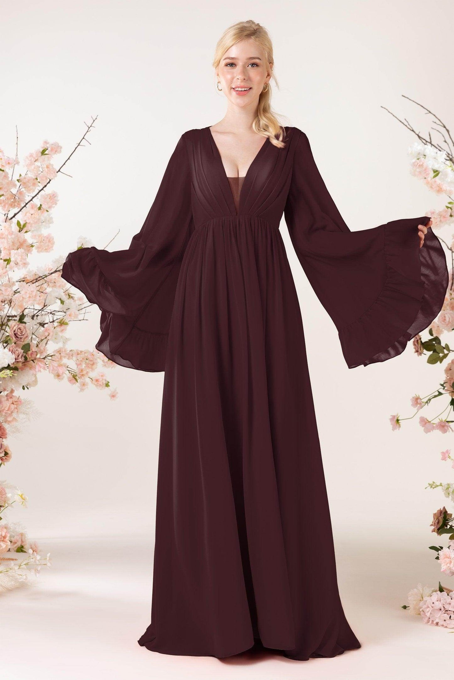 A-Line Sweep-Brush Train Chiffon Bridesmaid Dress CB0465 - COCOMELODY